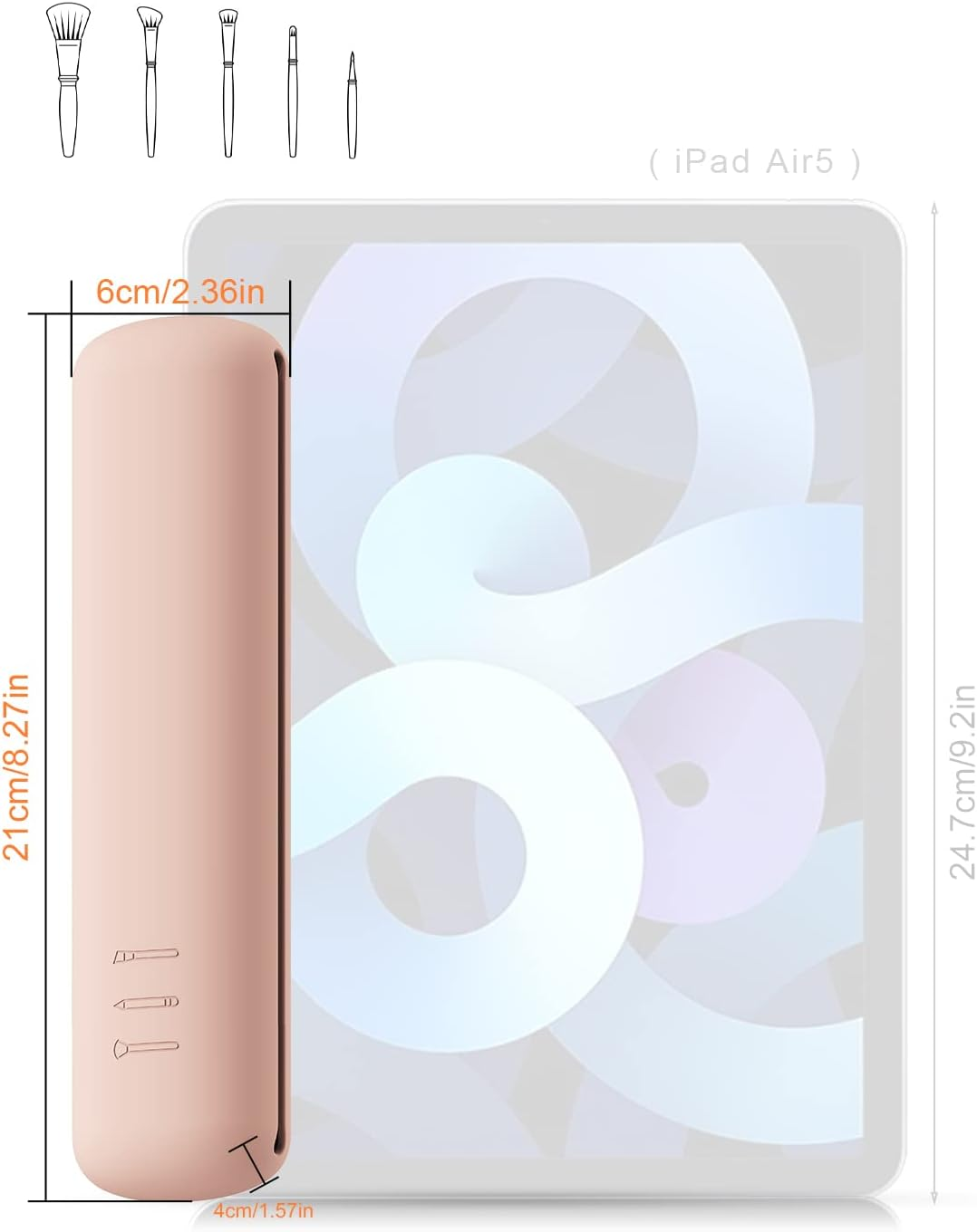 BEZOX Travel Makeup Brush Holder with Magnet Closure - Silicone Make up Brushes Case Cute &ndash; Portable Cosmetic Brush Organizer Pouch - Khaki image number 3