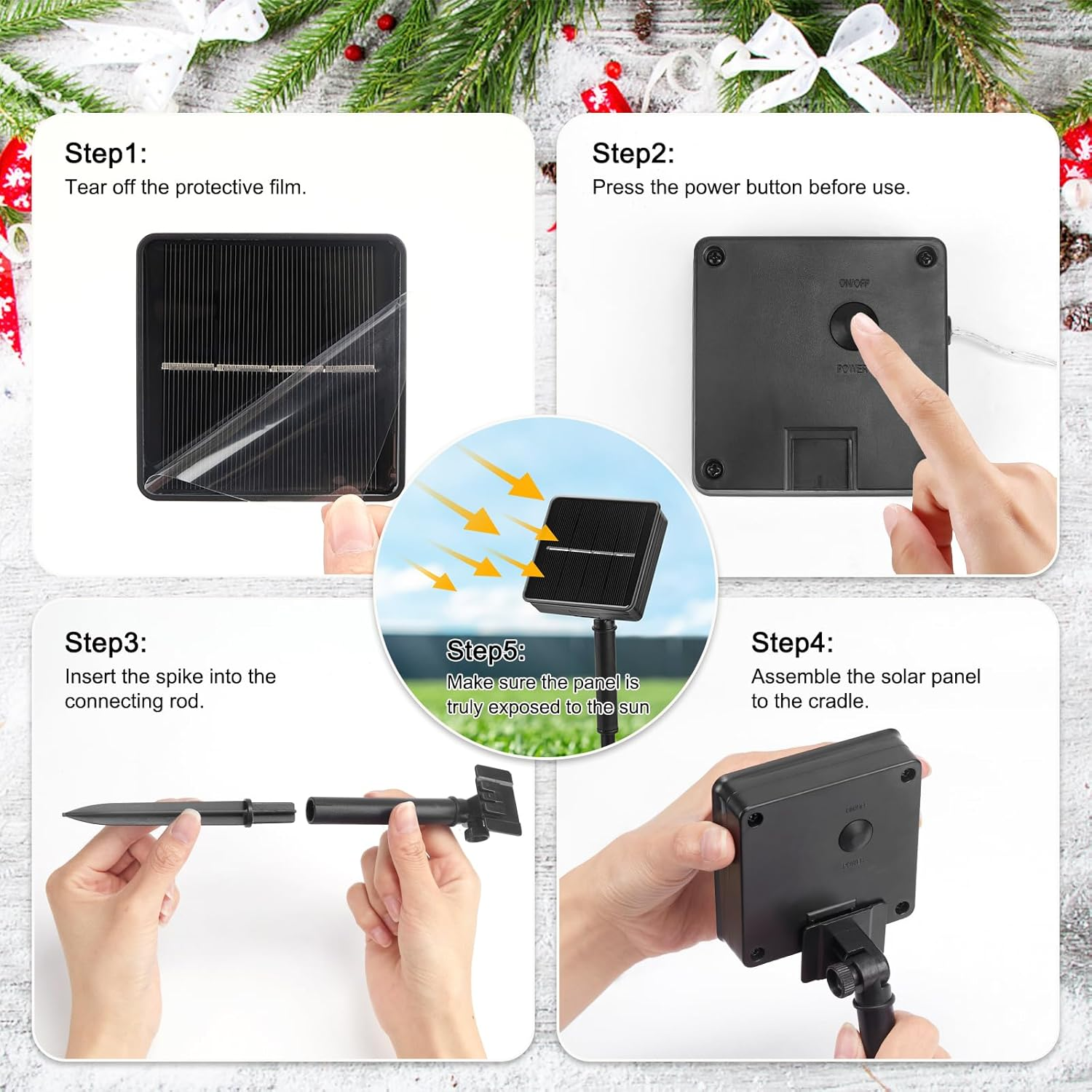 Solar Christmas Lights Outdoor Waterproof, Meteor Shower Lights Solar Powered, 16 Inches 8 Tube 288 LED Solar Icicle Tree Lights for Tree Bushes Holiday Parties Christmas Patio Decor, Pure White image number 2