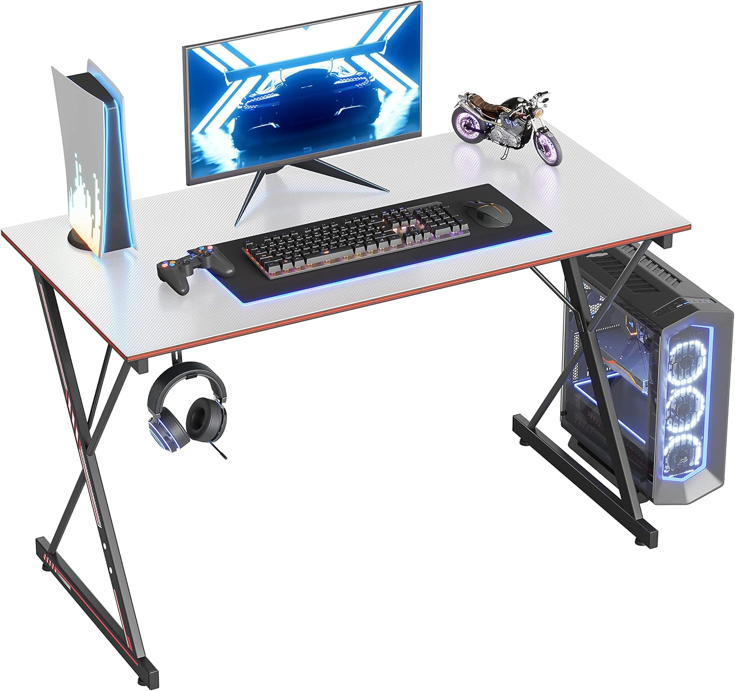 Cubicubi Gaming Desk 100X50Cm Carbon Fiber Tabletop Game Table Flexible PC Computer Desk with Headphone Hook, White image number 5