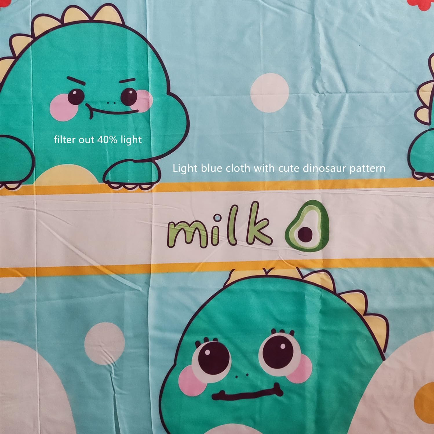 Bottom Bunk Bed Curtains Sheer Privacy Cloth Underbed Curtains for Low Loft Bed Twin, 2 Panels, Light Blue Dinosaur image number 2