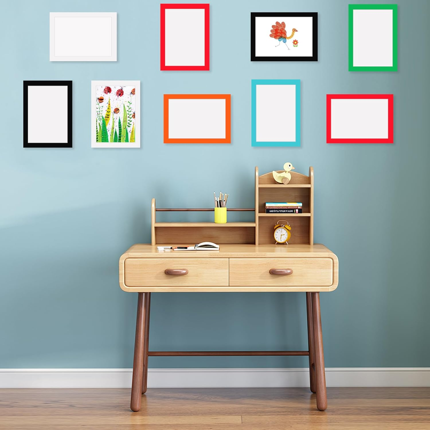 21 X 30 CM Picture Frame Set of 6,Stick-On Frames for Kid'S A4 Watercolour,Simple Paperboard Photos Display for Wall Mounting,Multi-Colored Picture Frames Collage Wall Decor,Office Living Room Decor image number 1