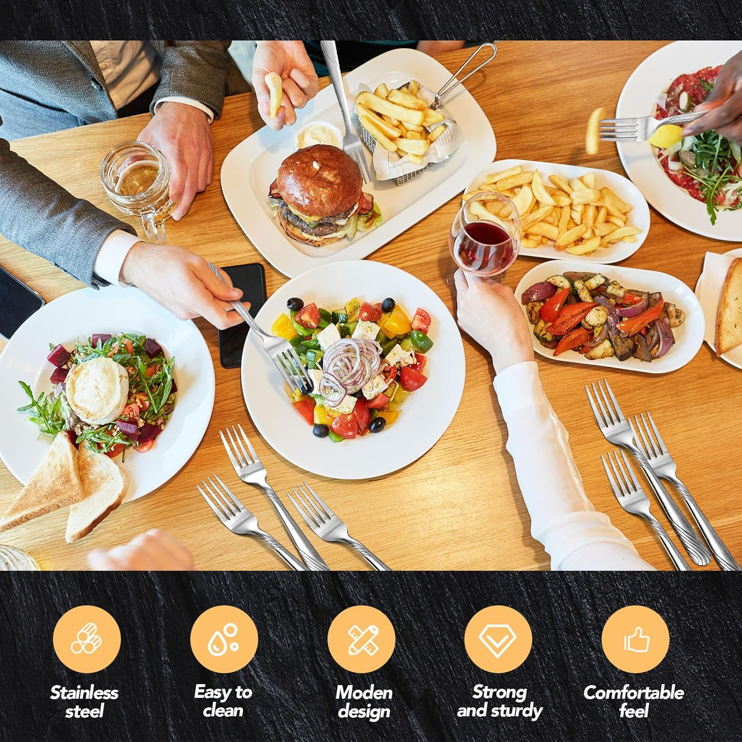 Yiyiring 50 Pieces Stainless Steel Forks Silverware Set 6.7 Inches Dinner Flatware Salad Forks Bulk Mirror Polished, Dishwasher Safe, Use for Home, Kitchen and Restaurant image number 5