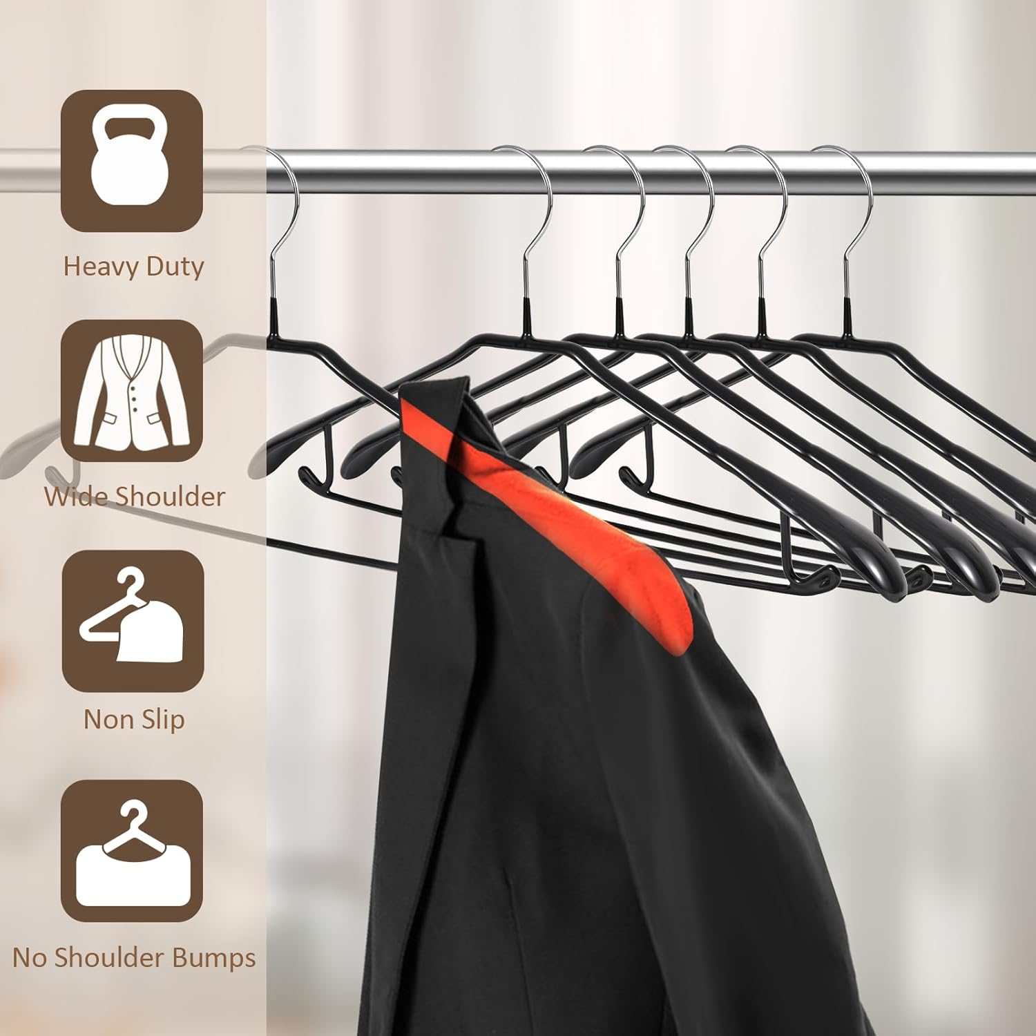 Trrcylp 5 Pack Heavy Duty Metal Suit Hangers Soft Flexible Gloss Grippy Clothes Hanger Wide Shoulder Non Slip Thick Coat Hanger (Black)