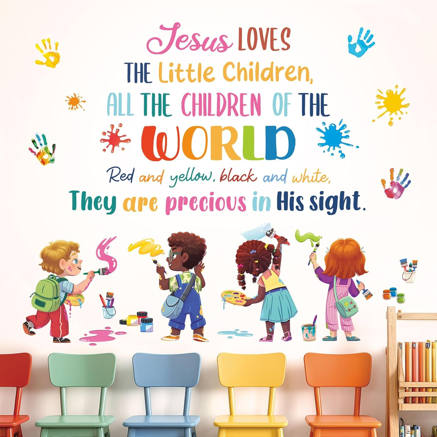 DECOWALL SG2-2514 Christian Hymn Wall Stickers Jesus Loves the Little Children Religious Quote Decals for Sunday School Nursery Baby Room Kids Room Playroom Wall D&eacute;cor image number 4
