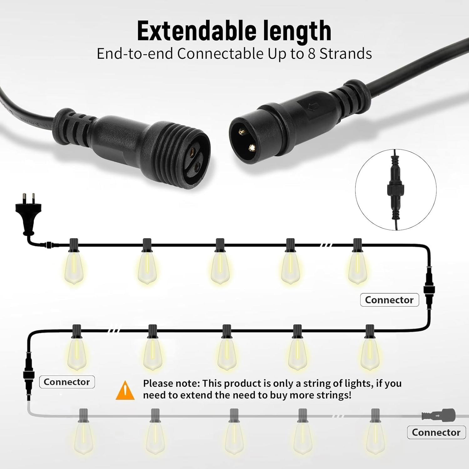 Roccar Festoon Lights Outdoor, 30M String Lights with 50+2 LED Bulbs, Waterproof and Shatterproof Plug-In Outdoor Lights, outside Fairylights for Backyard,Porch,Patio image number 5
