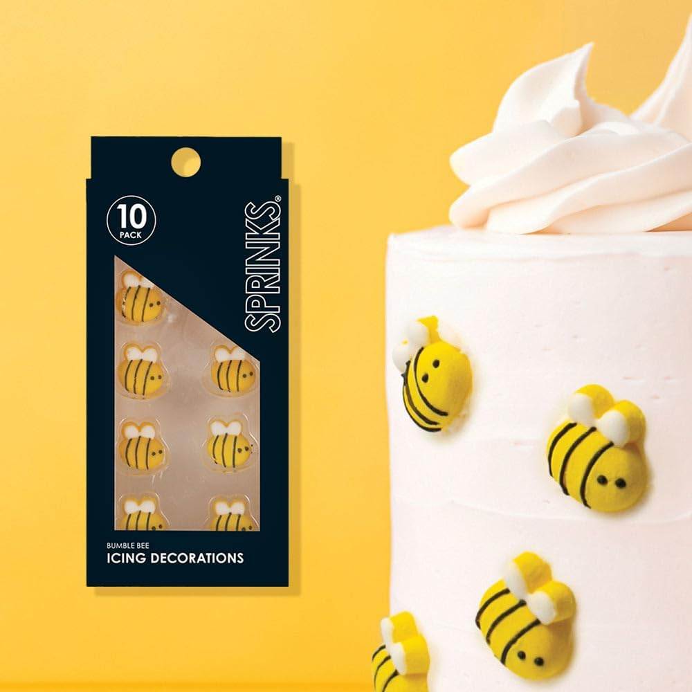 Sprinks Bumble Bee Icing Decorations 10 Pack Edible Toppers for Cupcakes Cookies Cakes Birthday Decorating Special Occasions image number 1
