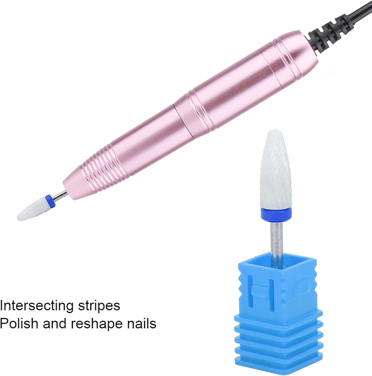 Sorandy Lightweight Portable Nail Drill Bit, Corn Head, Ceramic Parts, Easy to Use, Small Size, Intersection Stripes, Ideal for Nail Work from Carving to Polishing, Reshaping (Medium Grinding M Blue image number 5