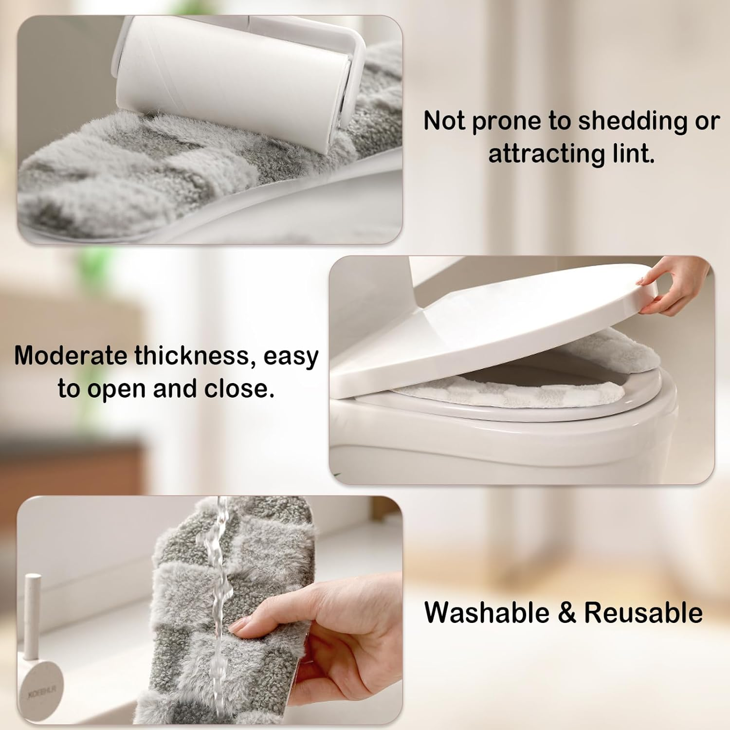 Thick and Warm Plush Toilet Seat Cover &ndash; Washable, Reusable Cushion with TPR Adhesive & Checkered Pattern for Comfort & Insulation (Pink)