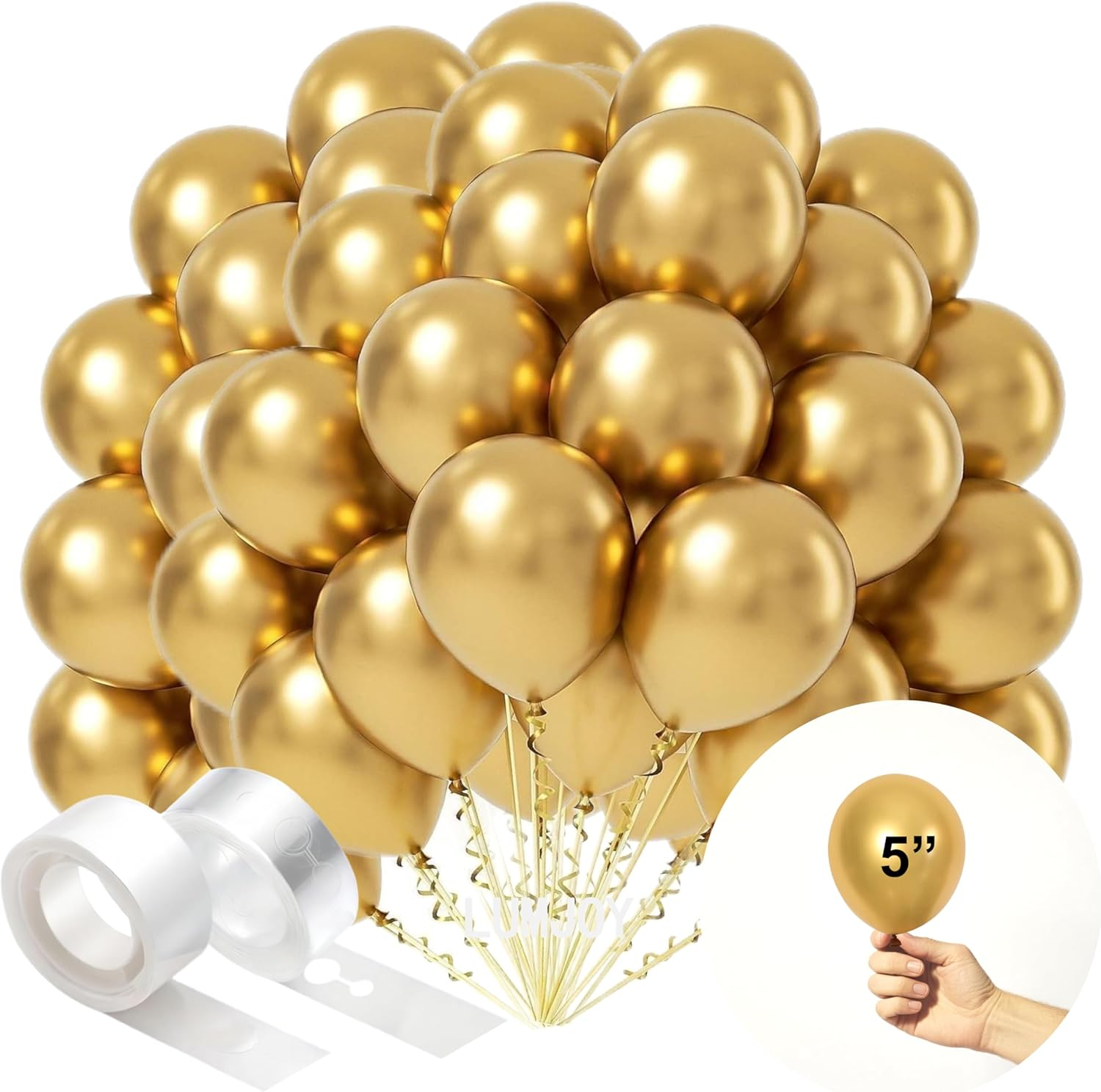 Lumjoy Green Metallic Balloons 100 Pack, 5 Inch (12Cm) Shiny Latex Balloons with Glue Dots & Strip for Weddings, Birthday, Baby Showers & Party Decorations