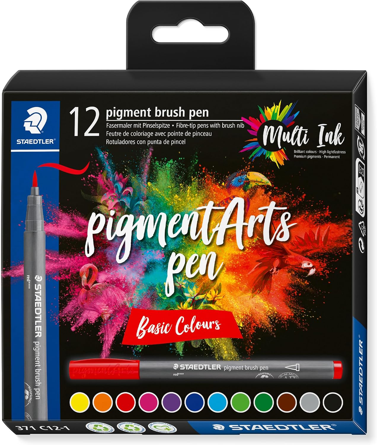 STAEDTLER 371 C12-2 Pigment Arts Brush Pen - Assorted Pastel Colours (Pack of 12)