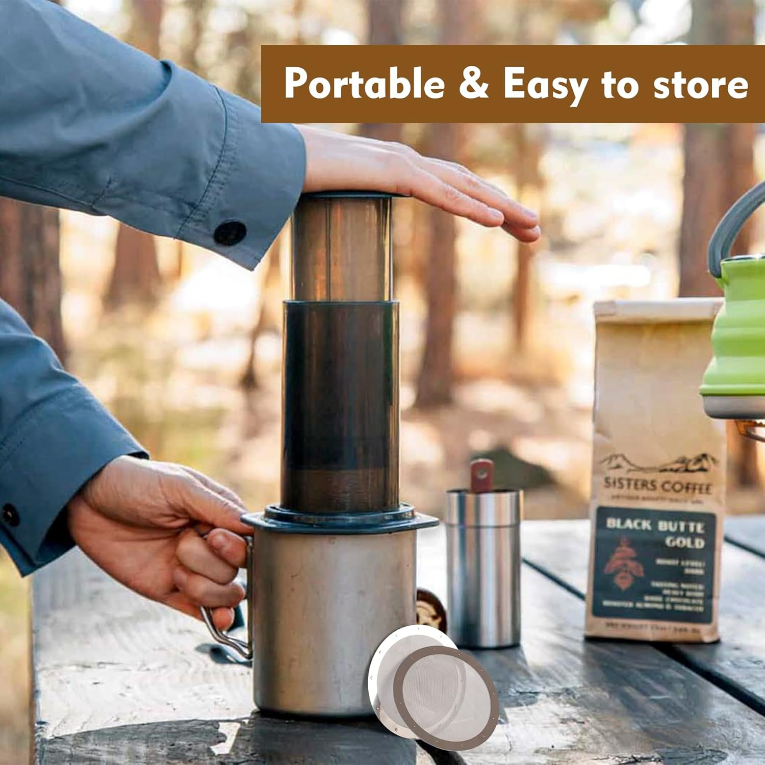 RECAPS 2 Piece Reusable Metal Filter Compatitable with Aeropres Coffee and Espresso. Also Fits Aeropress Go,Clear, Original Coffee Maker image number 2