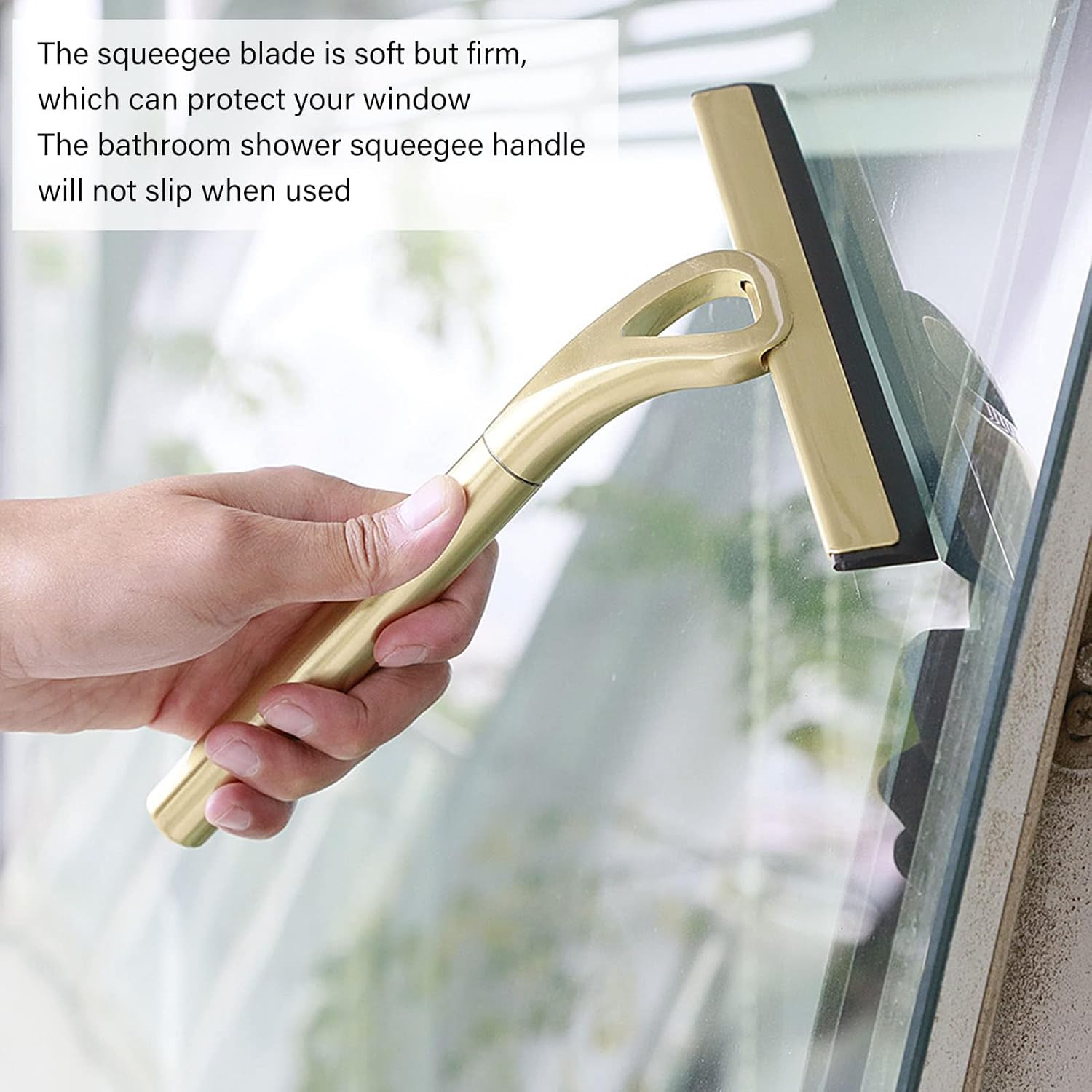 Shower Squeegee Household Window Squeegee for Glass Doors Mirrors, Car Windows, Bathroom Cleaner Tool with 1 Suction Cup Hook Holder Squeegee Stainless Steel for Bathroom Mirror