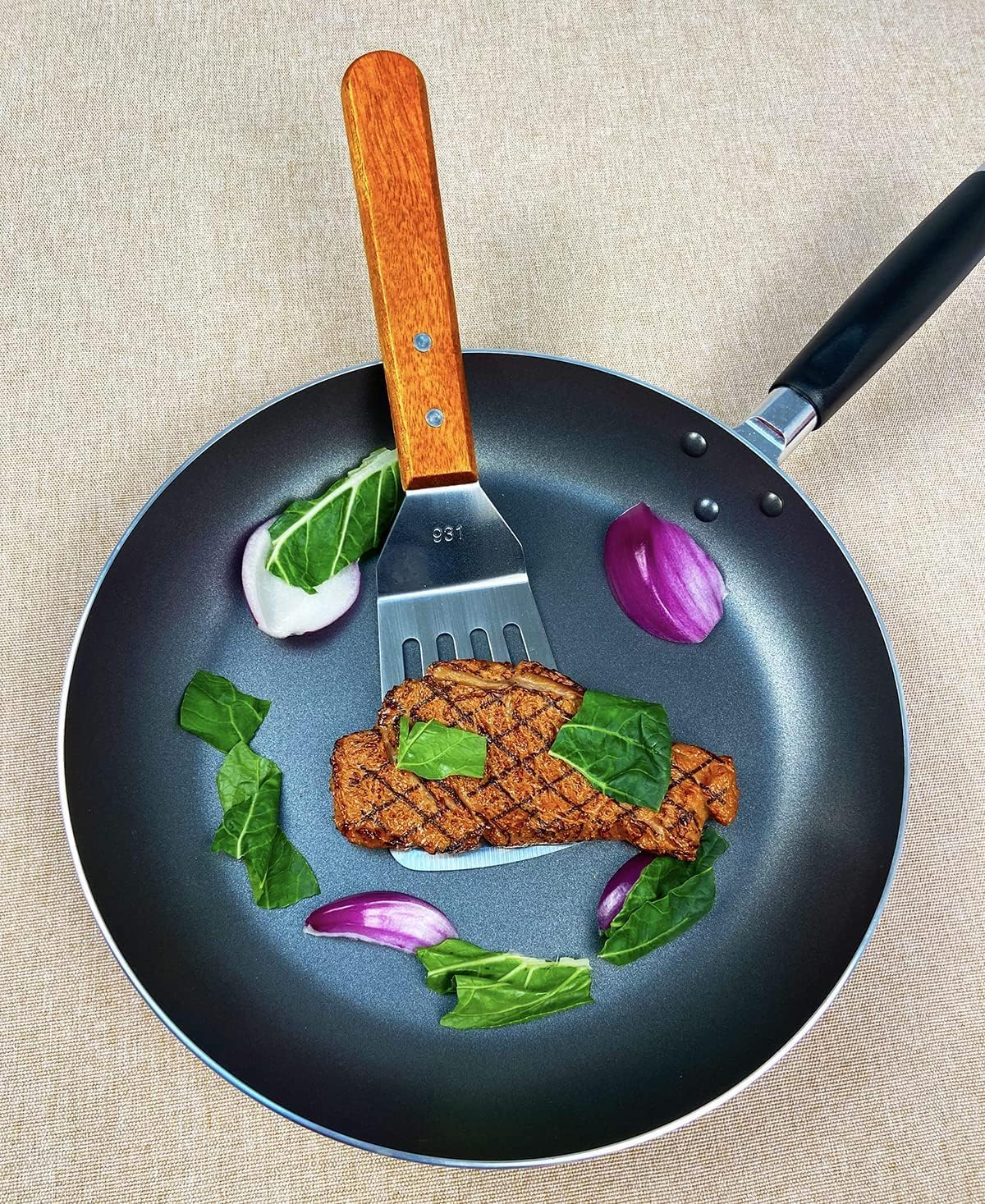 Professional Stainless Steel Spatula and Turner Set, Wooden Handle, Kitchen Utensils for Grilling and Cooking, 2-Piece image number 1