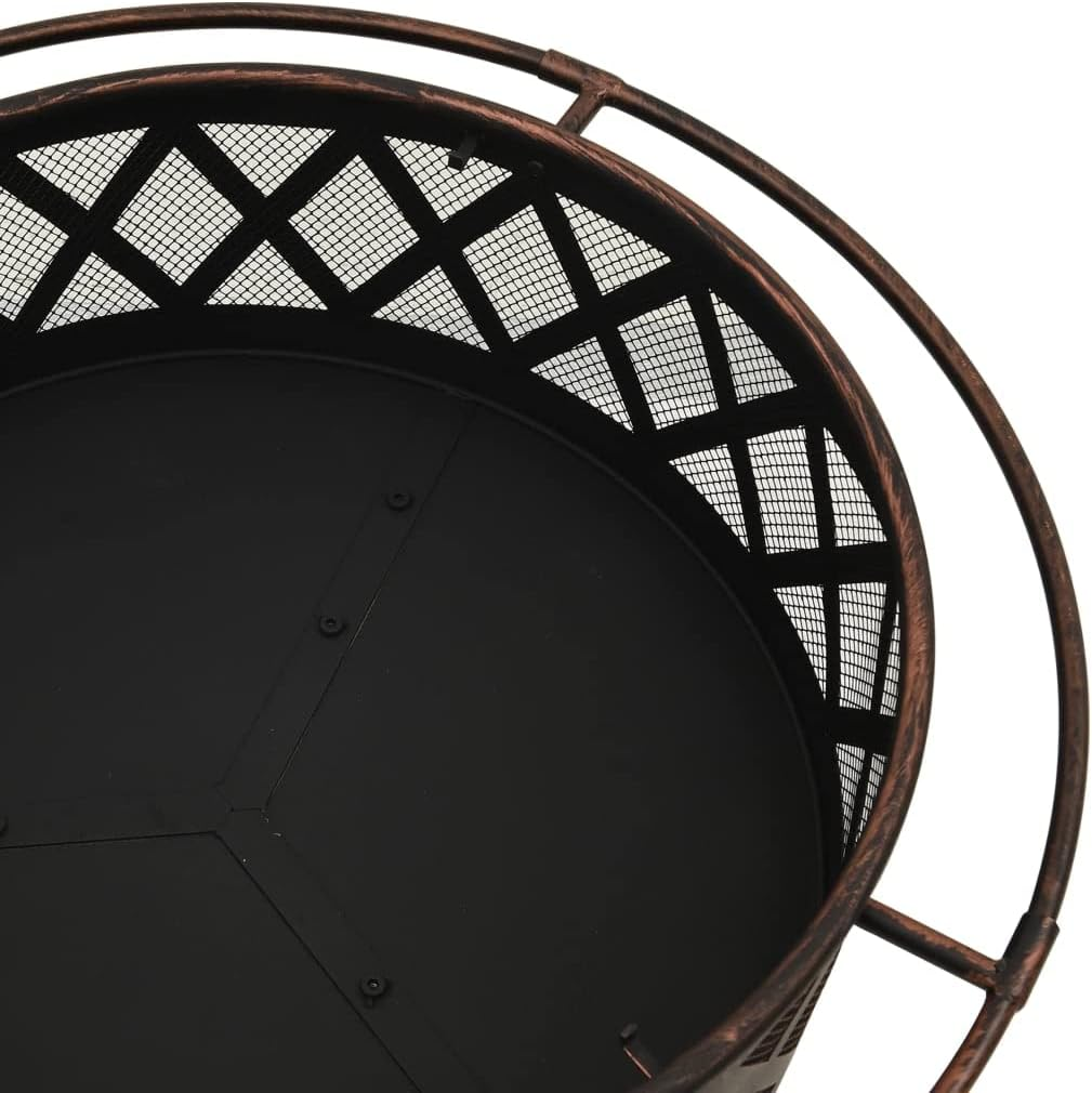 'Vidaxl Large XXL Steel Fire Pit with Poker in Ic Design &ndash; Black and Brown Outdoor Patio Fire Bowl for Garden Decor and Warm Evenings