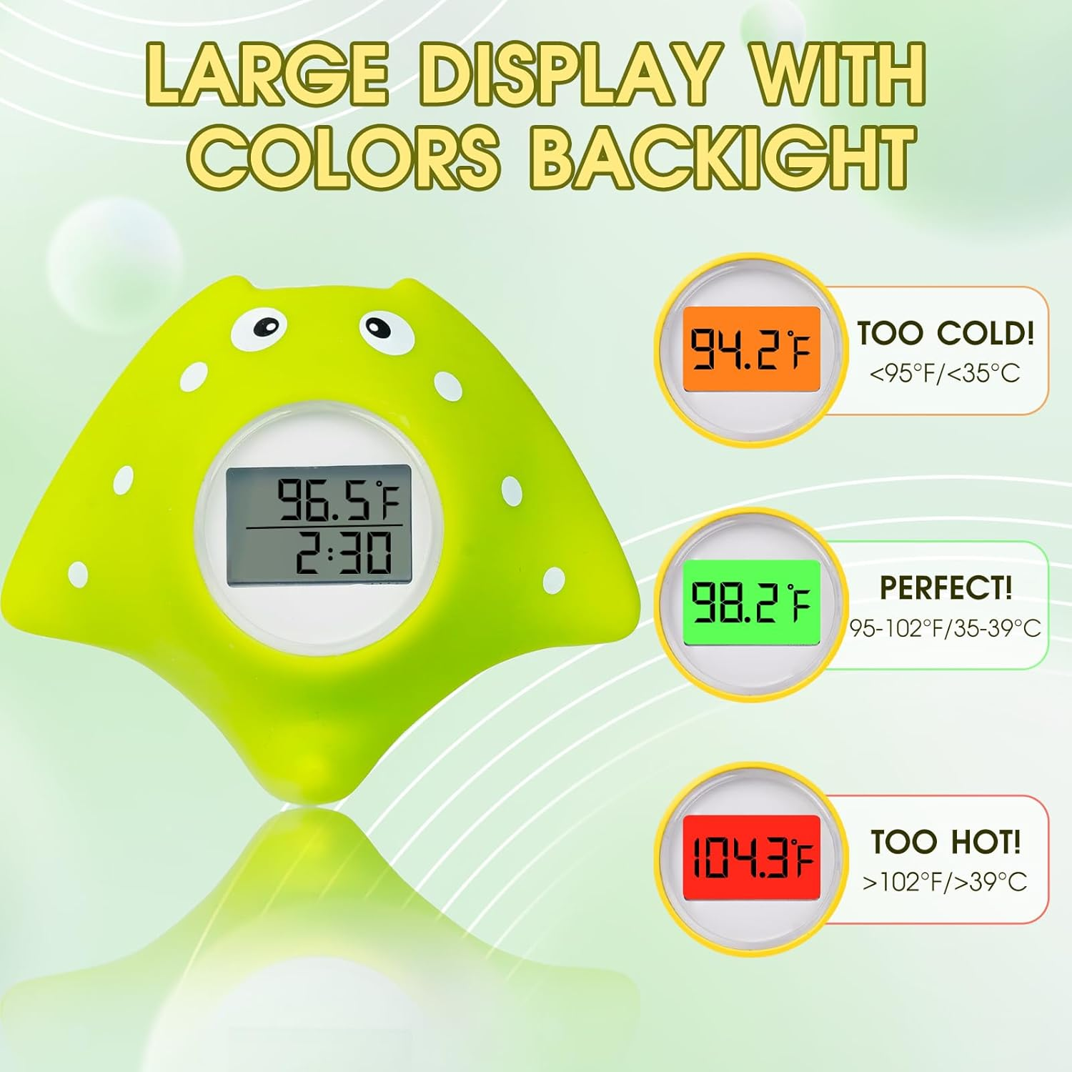 Baby Bath Thermometer, New Upgraded Digital Water Thermometer with 3 Color Backlight and Temperature Warning, Safe Bath Thermometer Floating Toy for Babies and Toddlers （Devil Fish） image number 4