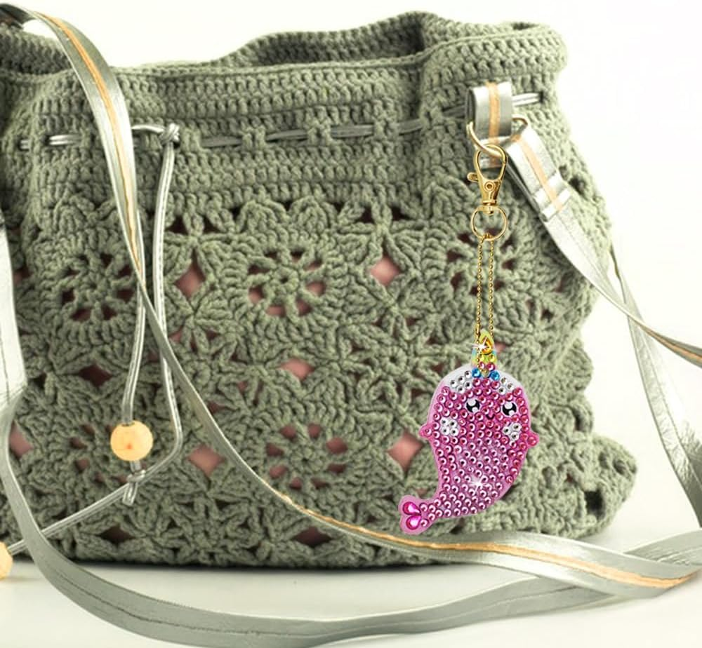 SENHAI 7 Pcs DIY Diamond Art Keychains, Diamond Paintings Keychains Ornaments 5D Diamond Key Chain Rhinestone Pendant Decorative Key Ring Gem Arts and Crafts image number 5