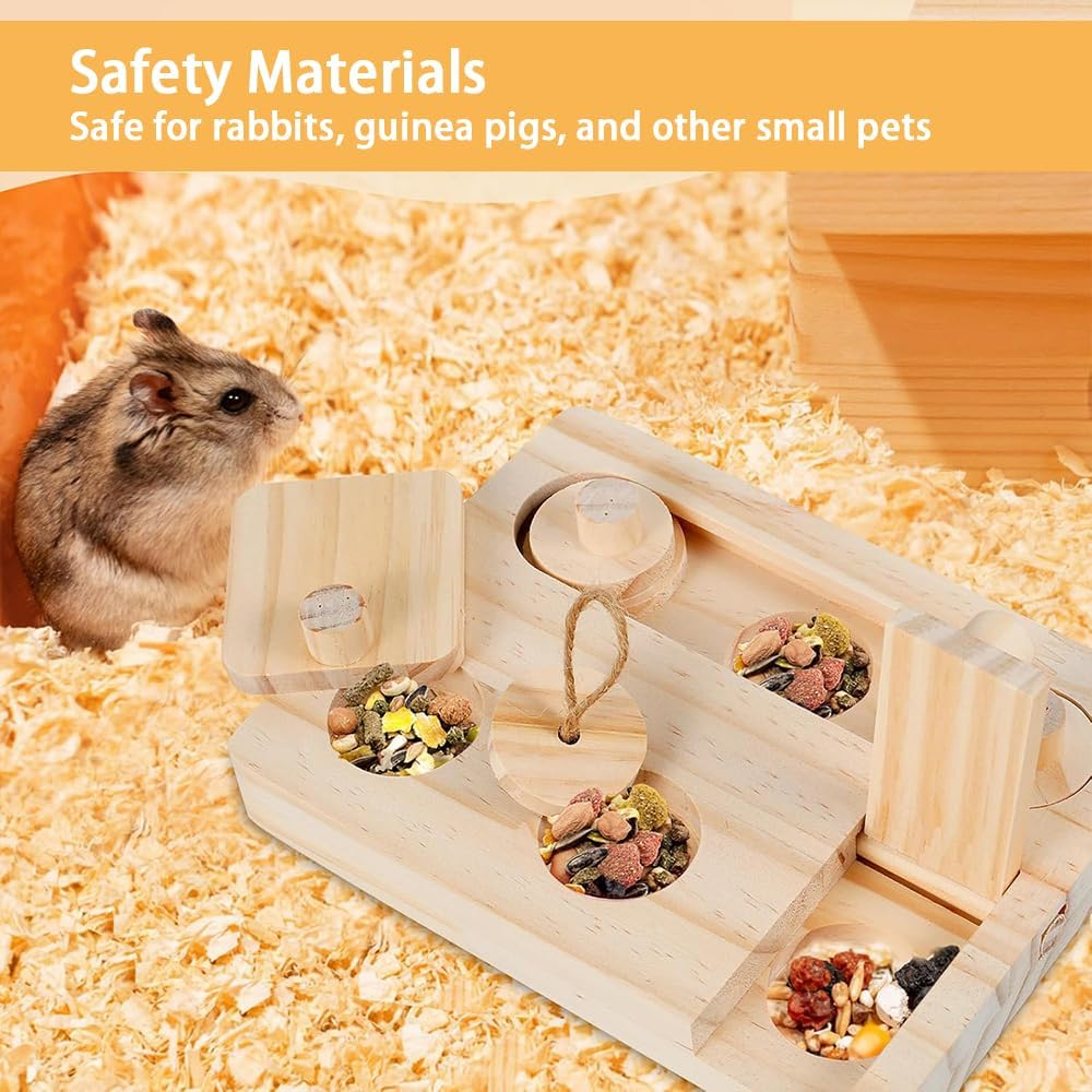 6 in 1 Small Animal Foraging Toys, Wooden Interactive Enrichment Treat Dispenser Set for Rabbits, Guinea Pigs, Hamsters, Chinchillas, Rats & Gerbils image number 3
