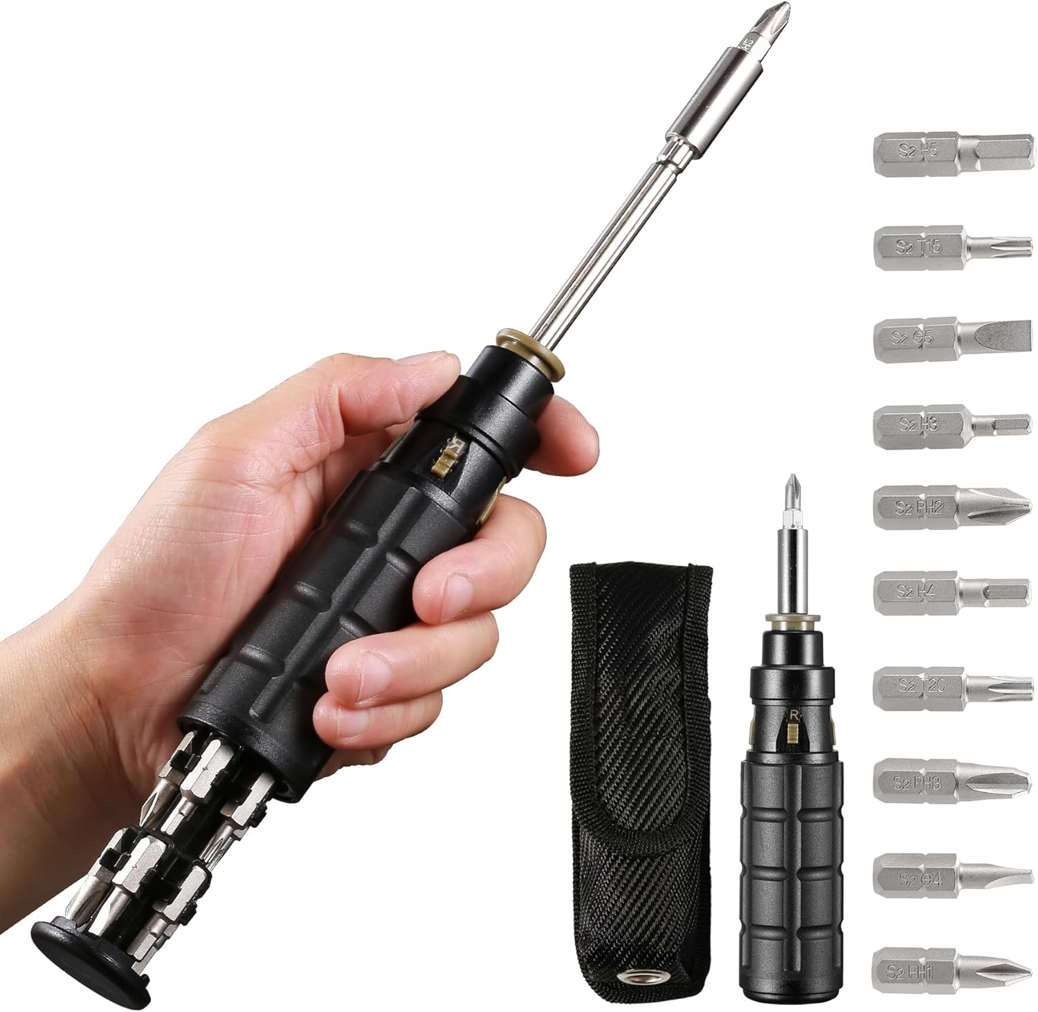 10-In-1 Multibit Ratchet Screwdriver, Multi Ratcheting Screwdriver Set with Phillips/Slotted/Torx/Hex Bits and 1/4-Inch Nut Driver, All in One Screw Driver Tool with Belt Pouch image number 5