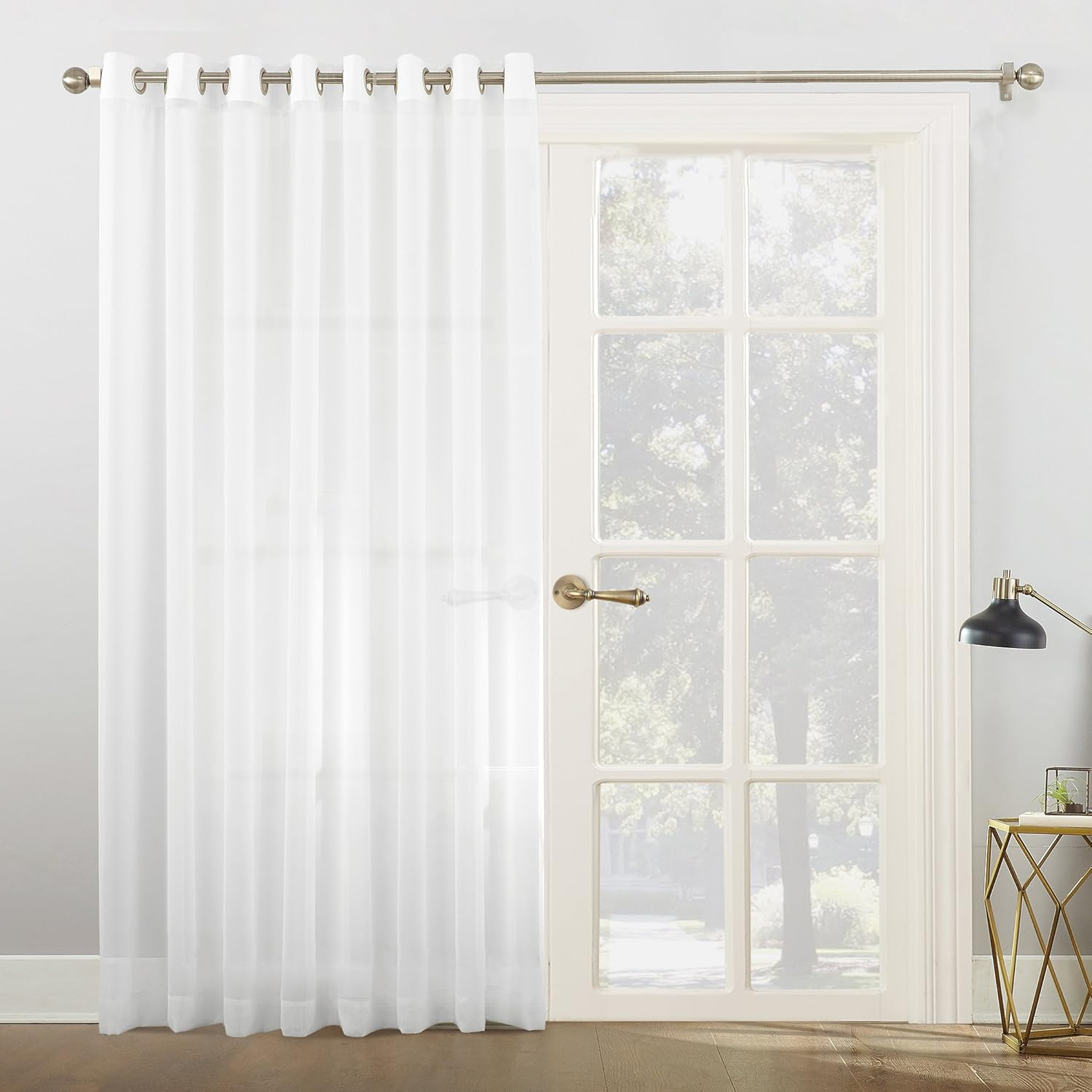 No. 918 Emily Sheer Voile Grommet Sliding Patio Door Curtain Panel, 100" X 84", White