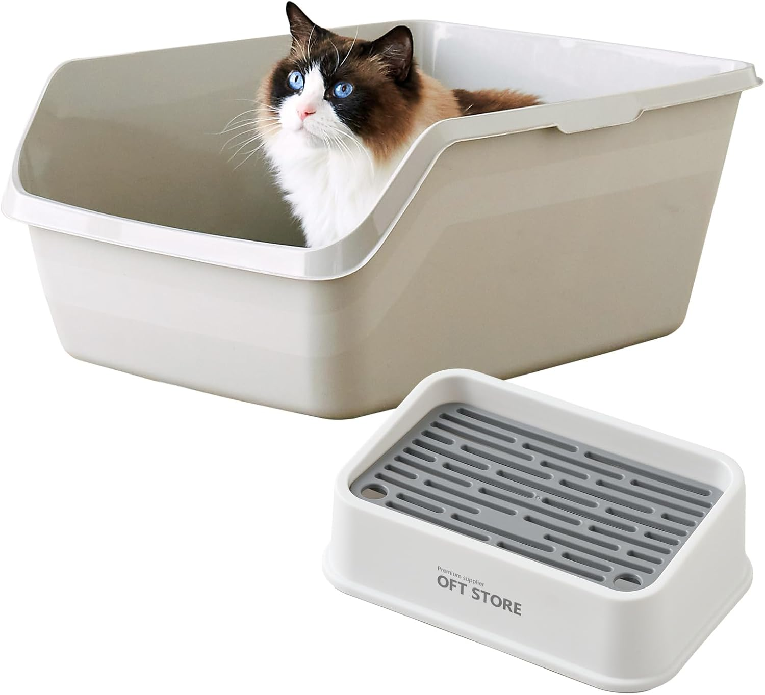 [OFT] HY Cat Jumbo Gray + Litter Catch Step, White Set