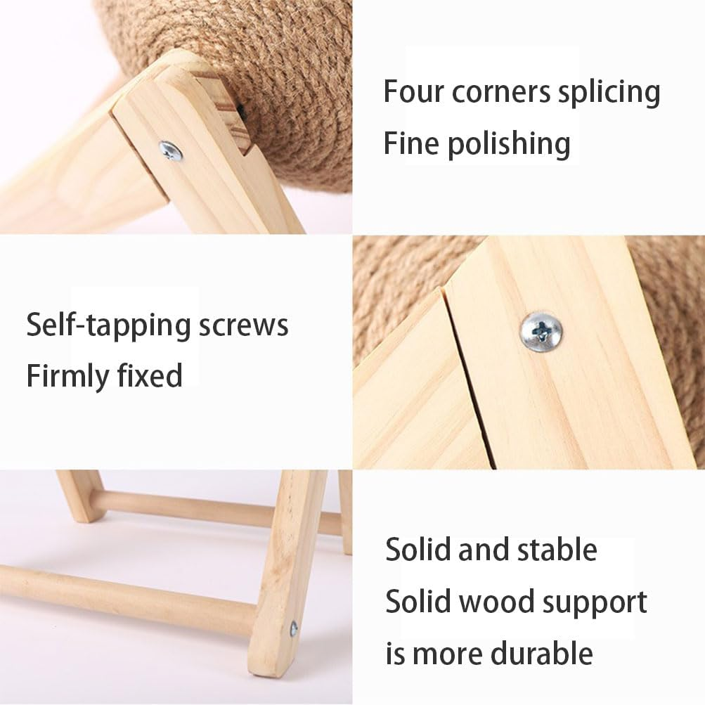 Cat Scratcher Toy with Sisal Ball, Durable Sisal Cat Scratching Ball with Stable Stand Wooden Cat Scratching Ball Cat Scratching Board Durable Cat Scratching Post Indoor Interactive Pet Toy image number 4