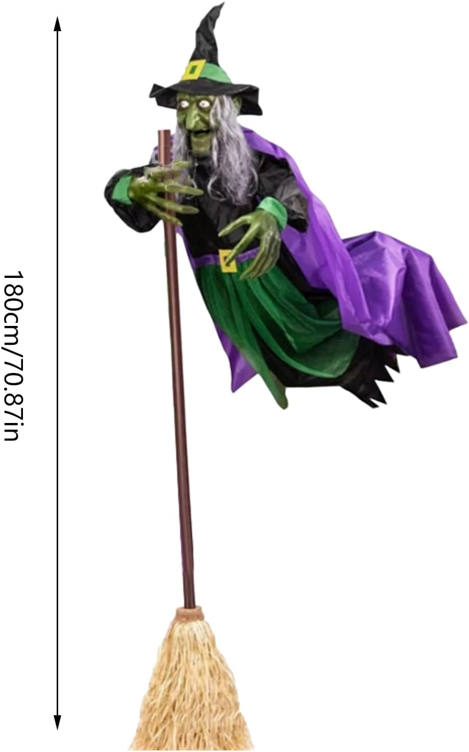 Flying Witch - Realistic Witch Halloween Decorations,6Ft Large Animatronics Halloween Props, Animated Witch Broom for Front Porch Yard Garden - Section B image number 5