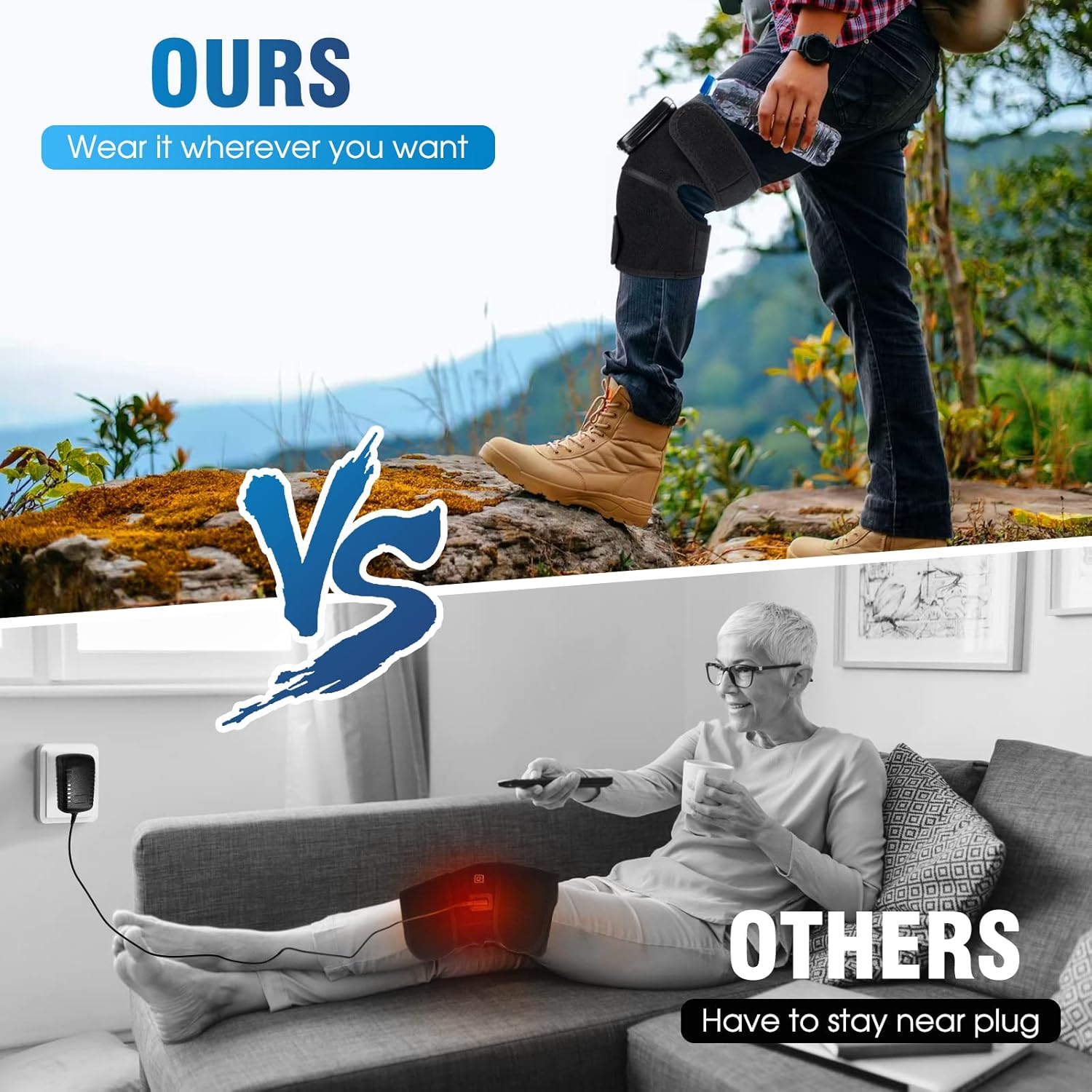 Heated Knee Massager, 5000Mah Rechargeable Heated Warp with Vibration, 3 in 1 Heated Pad for Shoulder Elbow Knee, 3 Adjustable Vibration and Temperature, Heated Knee Brace for Adult, Black image number 5