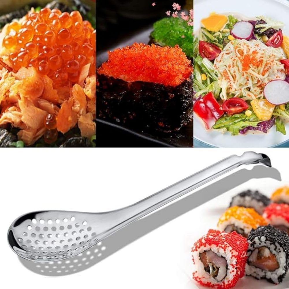 Spherification Spoon Stainless 2Pcs Steel Metal Caviar Spoon Small Slotted Bar Spoon Egg Strainer Cuisine Strainer for Molecular Gastronomy Bar image number 3
