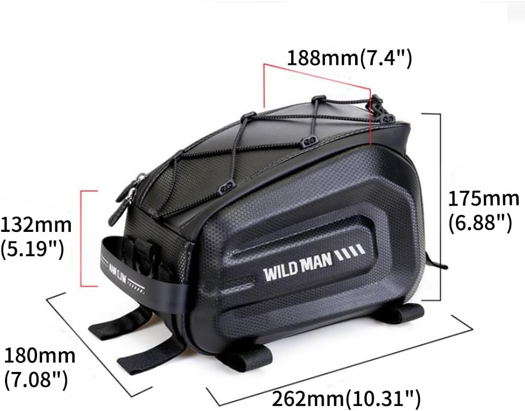 WILD MAN 4L Waterproof Bicycle Seat Bag - Hard Shell Saddlebag for Electric Bike Touring - Sport Messenger Storage Accessory (GD5, Black)