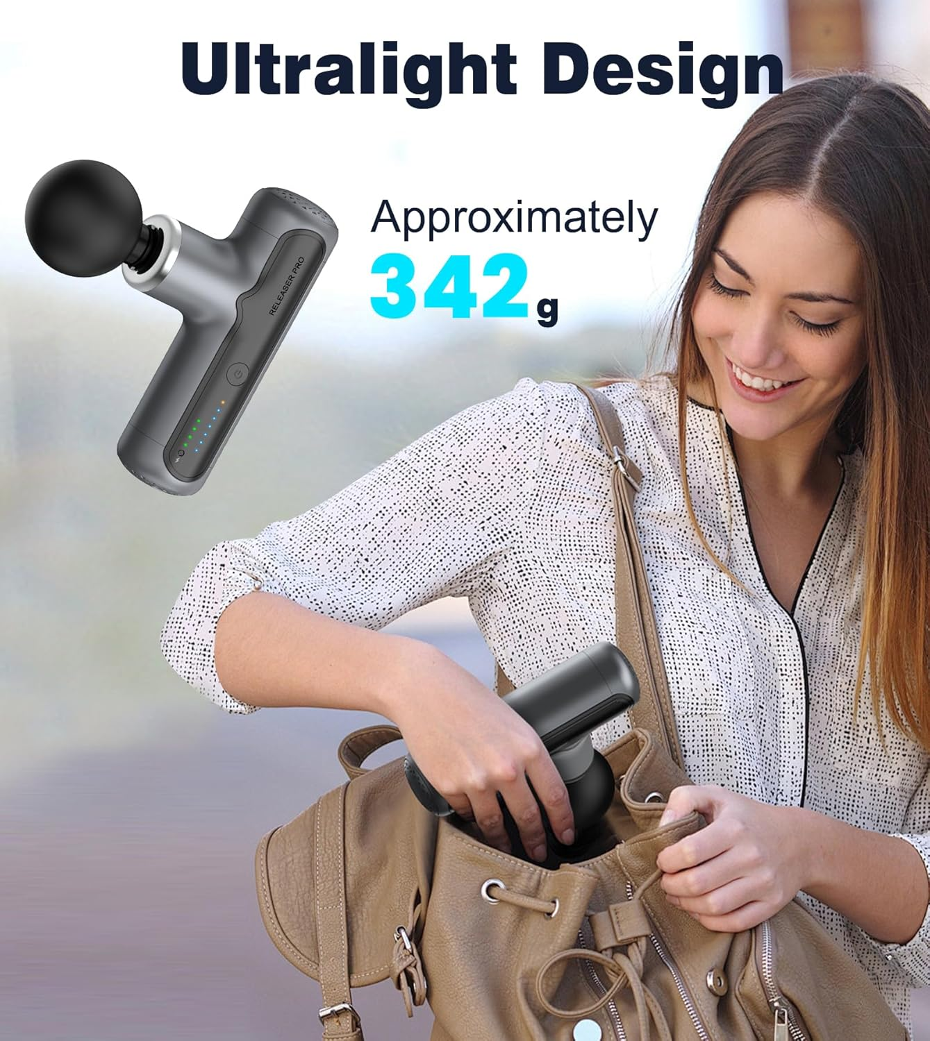 XXZU Mini Massage Gun 4000Mah Massager with 4 Massage Heads 7 Gears, Portable Massager Gun Suitable for Shoulder, Neck, Back, Legs Muscle Tissue to Relax and Relieve, Gray image number 6