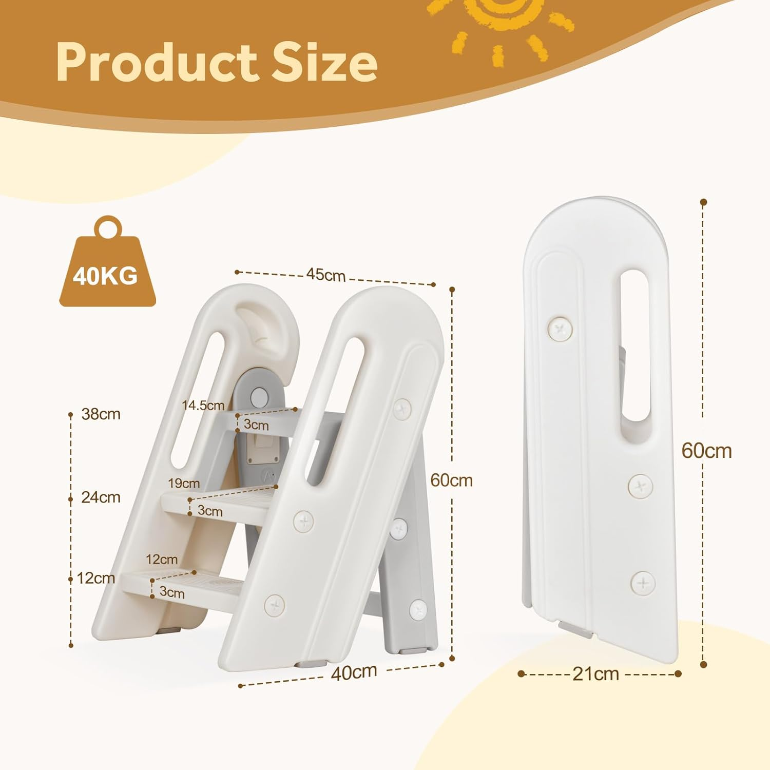 Advwin Foldable Toddler Step Stool for Bathroom Sink and Potty Training, 2-3 Tiers Kitchen Counter Stool Helper with Handles, Ages 18+ Months