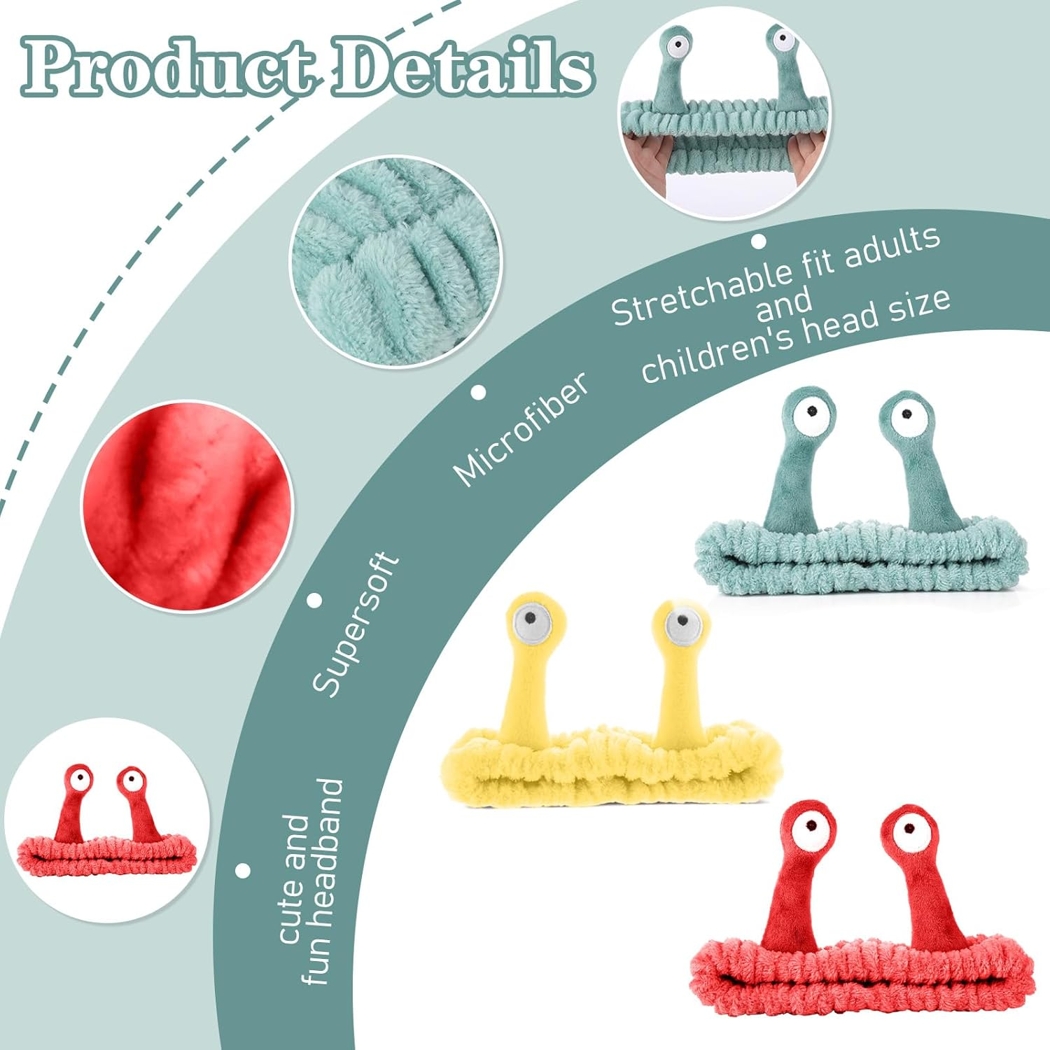 KFHENSOMR Hair Band Cosmetics Pack of 3 Spa Gadgets for Women Funny Make-Up Headband Skincare Accessories Headband Snails Gift Spa Headband Cute Soft Coral Fleece Skin Care Hair Band image number 4