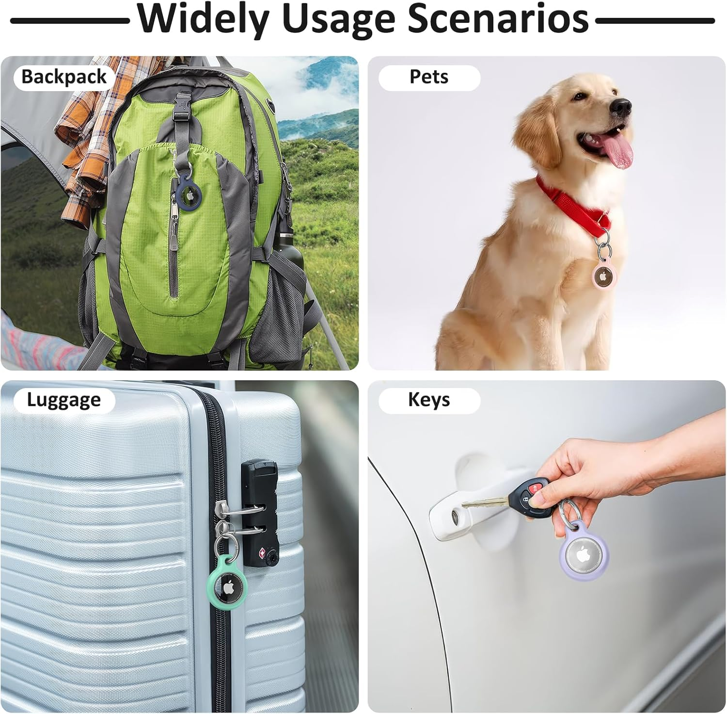 4 Pack Airtag Holders for Apple Airtag 2021, Leonids Shockproof & Waterproof TPU Airtag Holders with Anti-Lost Keychain for Dog/Cat Collar, Luaggage, Bags, Keys (Blue+Pink+Mint Green+Purple) image number 3