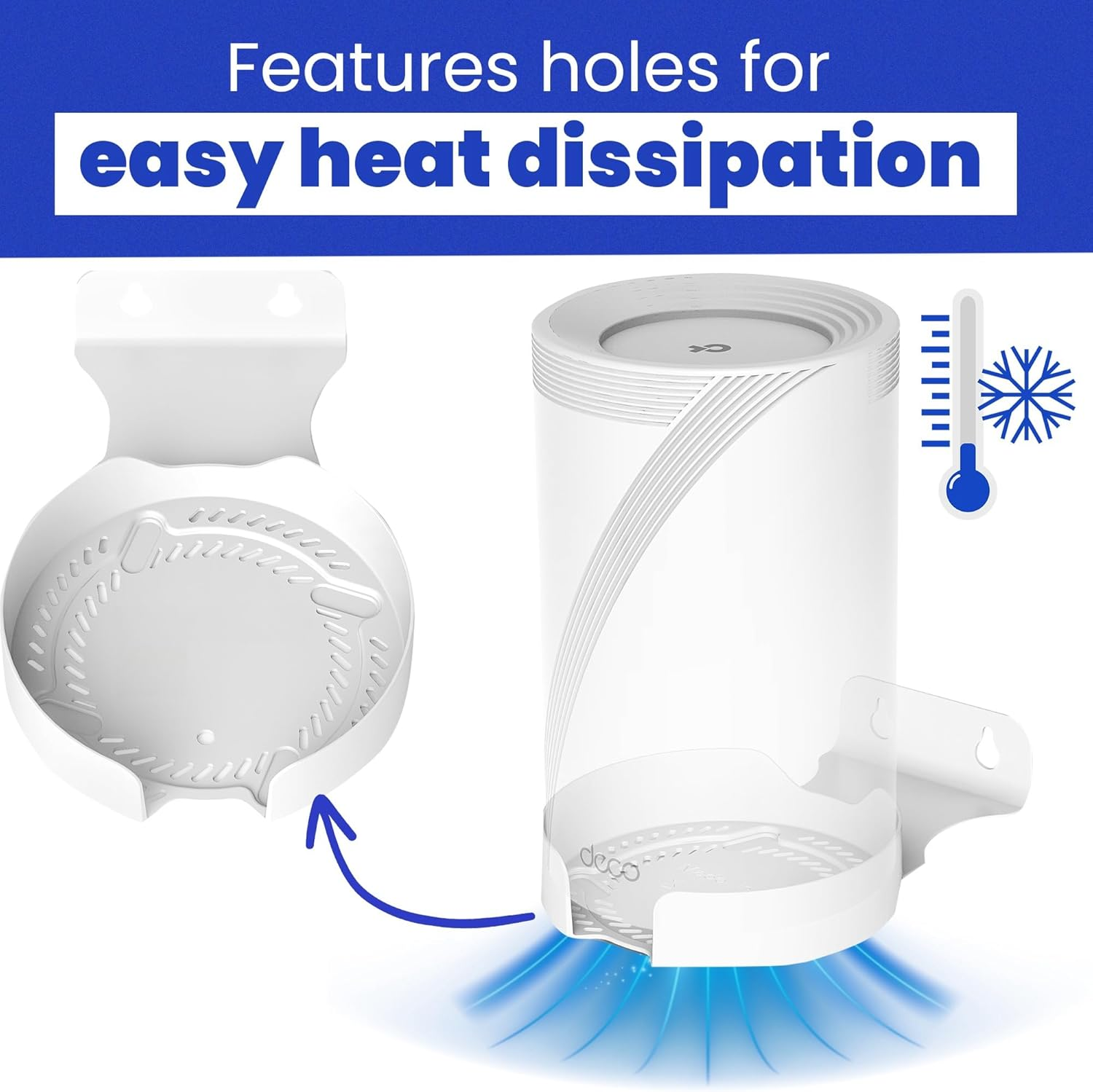 Bangcheer Wall Mount for Tp-Link Deco BE63/ BE65/BE10000/BE11000 Mesh Wi-Fi 7 System, Saving Space Aluminum Alloy Wall Hanging Bracket Holder with Cable Storage Rack, Easy Installation (White-3Pack) image number 4