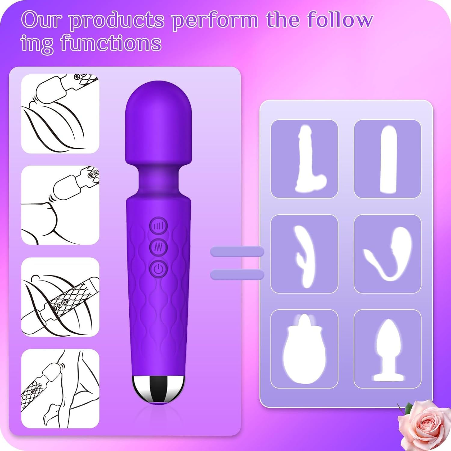 Vibrator Wand for Women - 20 Patterns & 8 Speeds G-Spot/Clitoral Stimulator, Quiet Cordless Dildo Massager, Submersible Adult Sex Toy Rechargeable Waterproof Big (Purple) image number 2