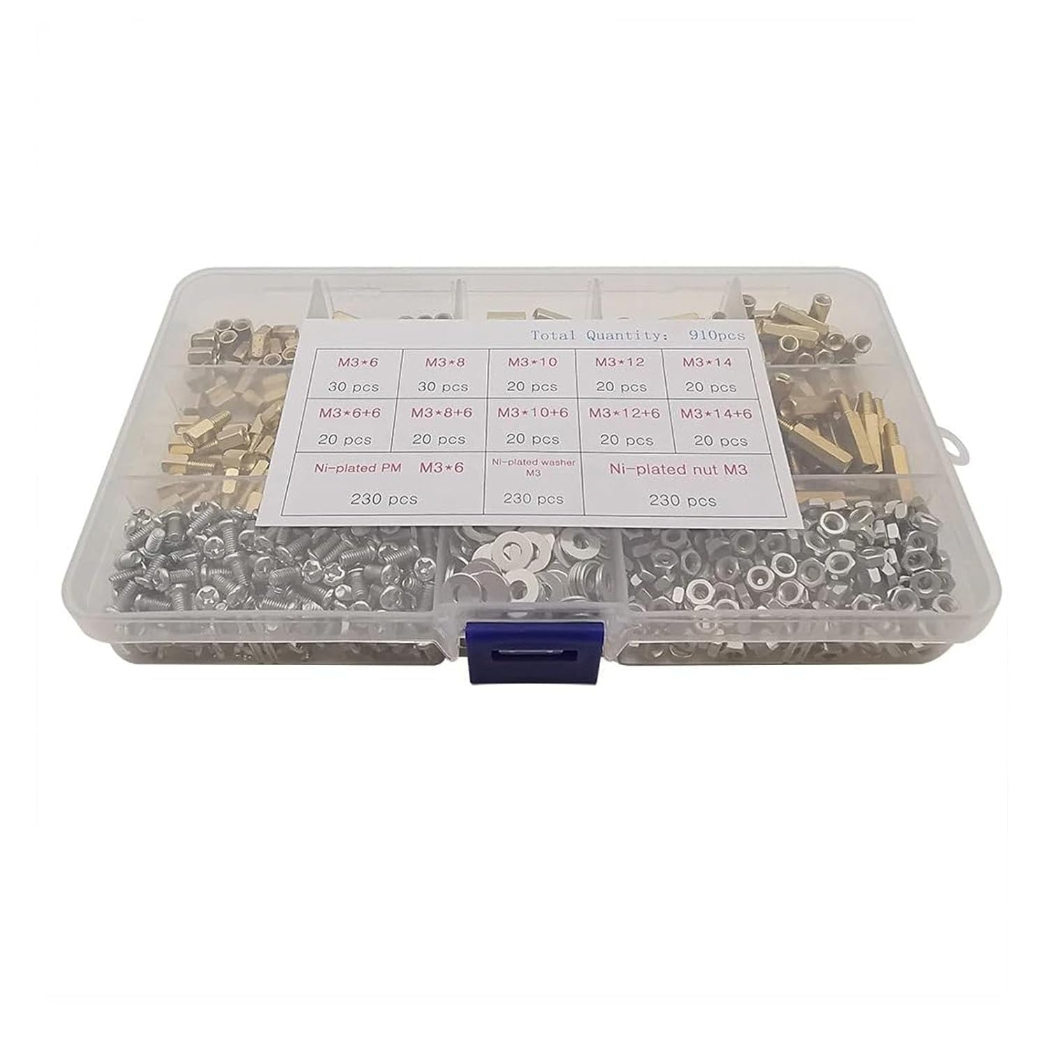 910Pcs/Set Male Female Hex Brass Standoff Spacer Kit Brass Standoff Spacer Kitwith Screw Nut and Washer PCB Motherboard Standoff Assortment Kit image number 2