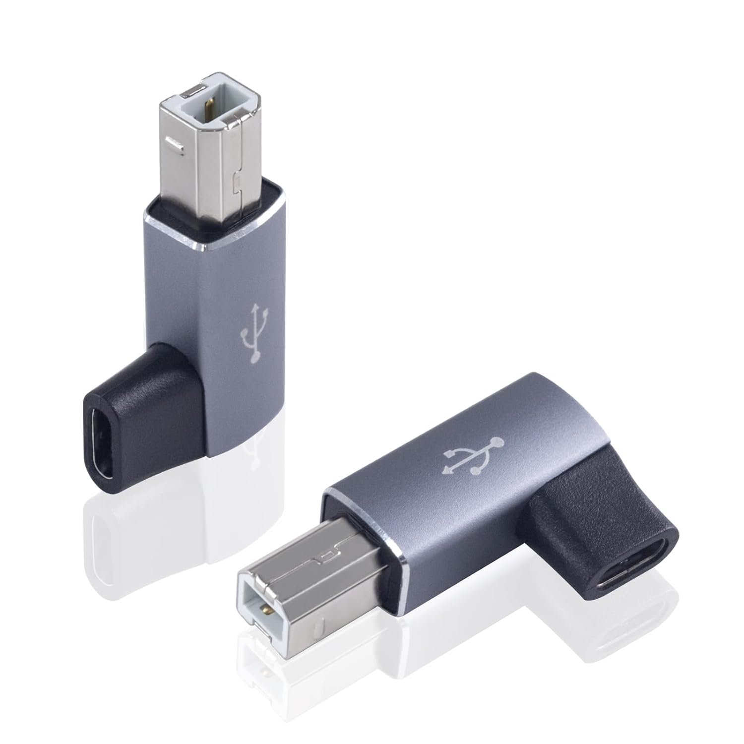Danfetsoy 90 Degree USB C Female to USB B Male Adapter, 90 Degree Right Angle Type C Female to MIDI Converter, Suitable for Printer, Electric Piano, Laptops and More Type-C Devices (2Pack, Grey)