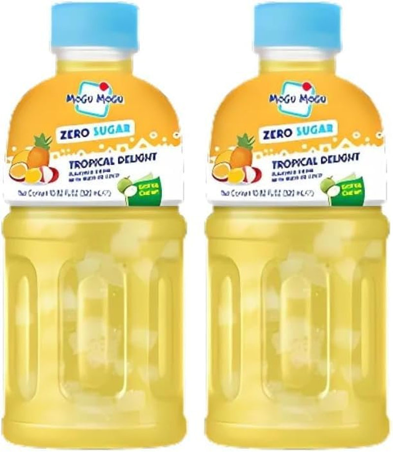 Mogu Mogu Tropical Delight Zero Sugar Drink with Nata De Coco | Refreshing Fruity Asian Drinks | Chewy Jelly Pieces | Healthy Sugar-Free Mogu Mogu Drink | Nata De Coco Drinks | 320Ml Bottle