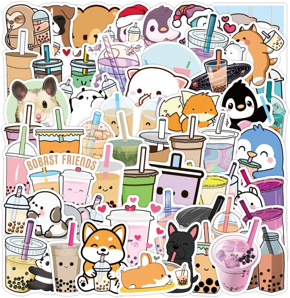 52 PCS Bubble Tea Stickers, Cute Pearl Milk Tea Vinyl Waterproof Stickers for Teens Girls Kids, Perfect for Waterbottle Laptop Phone Fridge Guitar Luggage Bumper Computer Car Summer Drink Stickers