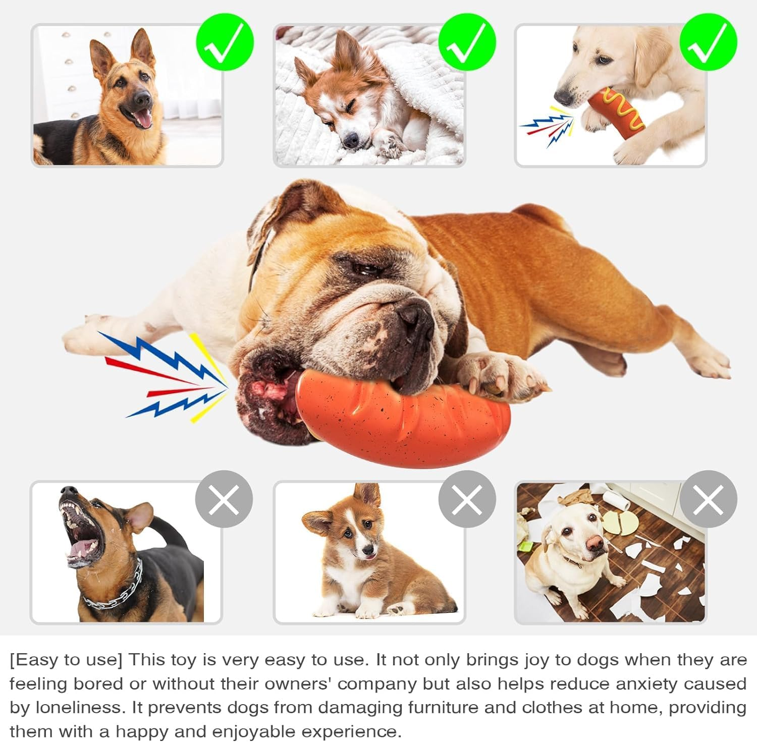 LUPATDY Dog Toy, Indestructible, Squeaky Dog Toy, for Brushing Teeth, Interactive Toy, for Puppies, Medium and Large Dogs, Bratwurst Dog Toy image number 1