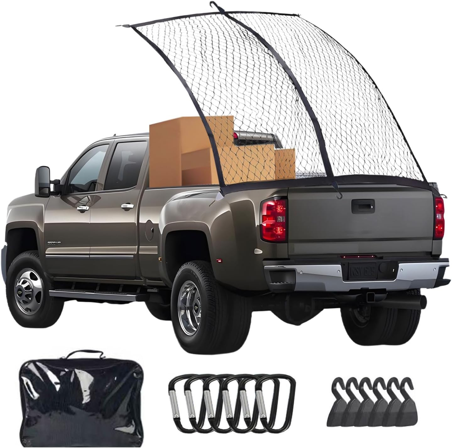 Yqkangzhu Cargo Net for Pickup Truck Bed, Highly Elastic Cargo Net, Truck Bed Cargo Mesh Organizer for Daily Light Loads of SUV ATV UTV Boat, 4'X4' Stretches to 7'X7', with 6 Metal Carabiner and Hook image number 4