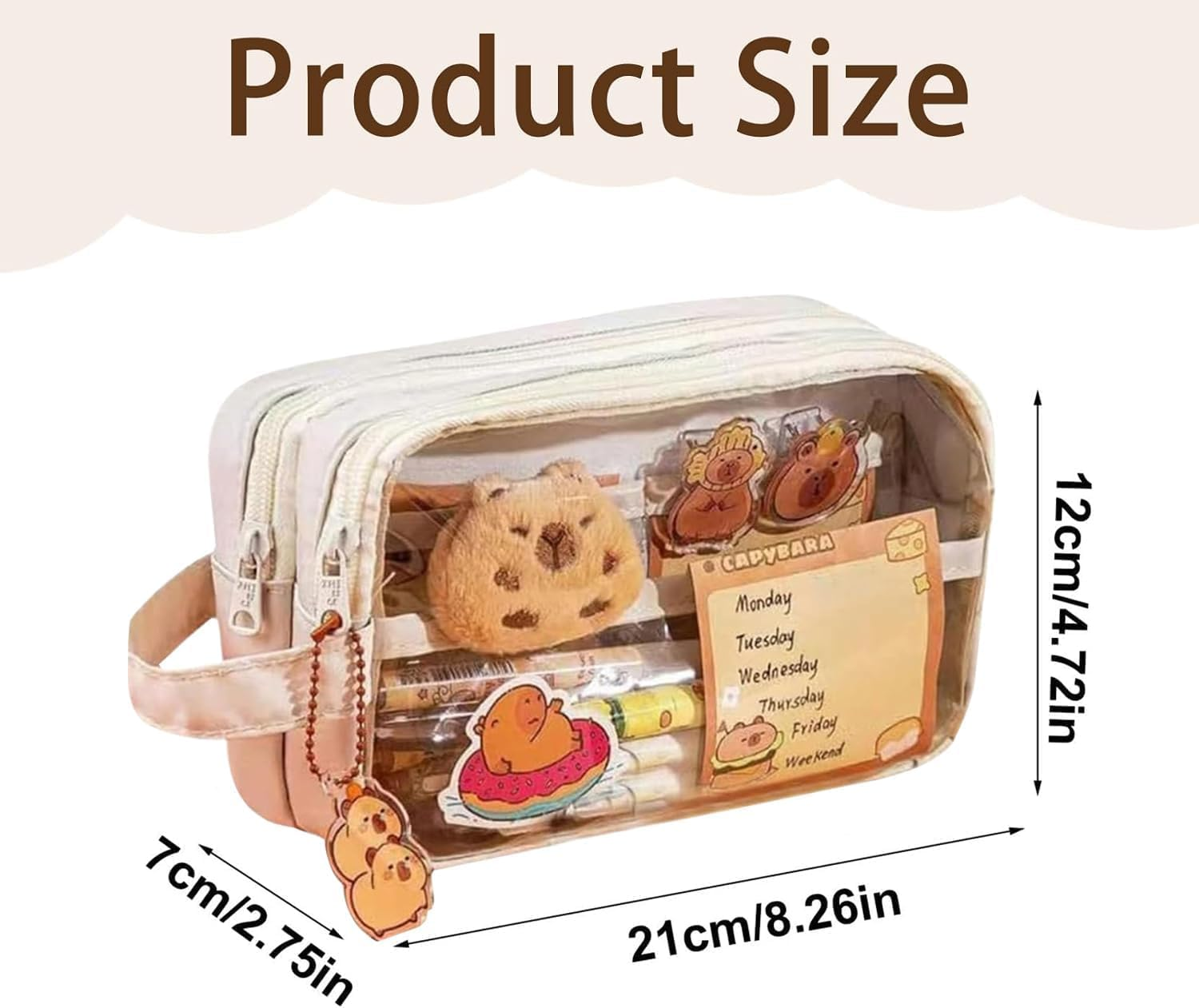 Capybara Pencil Case Cute Clear Pencil Case,1Pc Large Capacity Capybara Pencil Pouch image number 6