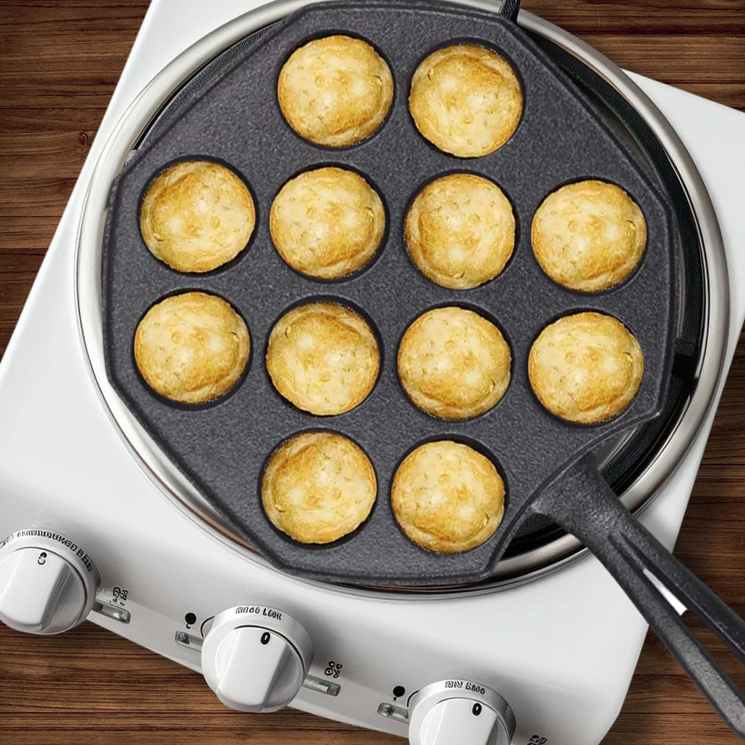 SOGA 18CM Cast Iron Takoyaki Fry Pan Octopus Balls Maker 12 Hole Cavities Grill Mold image number 5