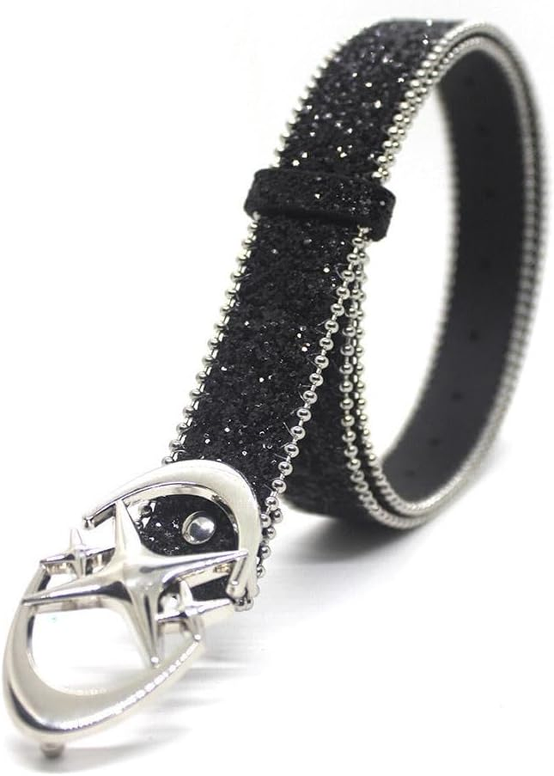 Punk Star Moon Belt Y2K Glitter Rhinestone PU Leather Waist Belt for Women Men Jeans Dresses Gothic Waistband - Black image number 5