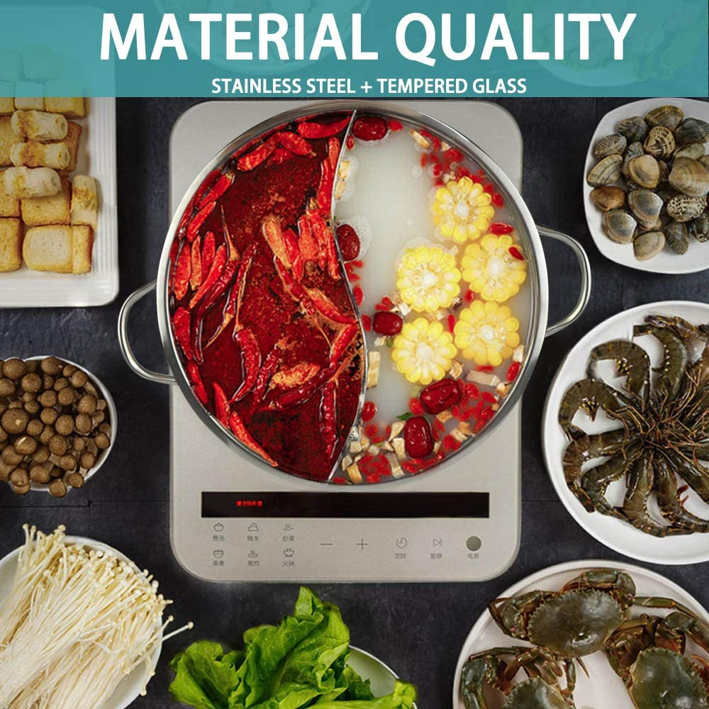 Toque Stainless Steel Twin Mandarin Duck Hot Pot Induction Cookware with Lid, Hot Pot Divider, Hotpot Divided for Induction Cooker, Gas Furnace, Electric Furnace, Ceramic Hob(36Cm) image number 4