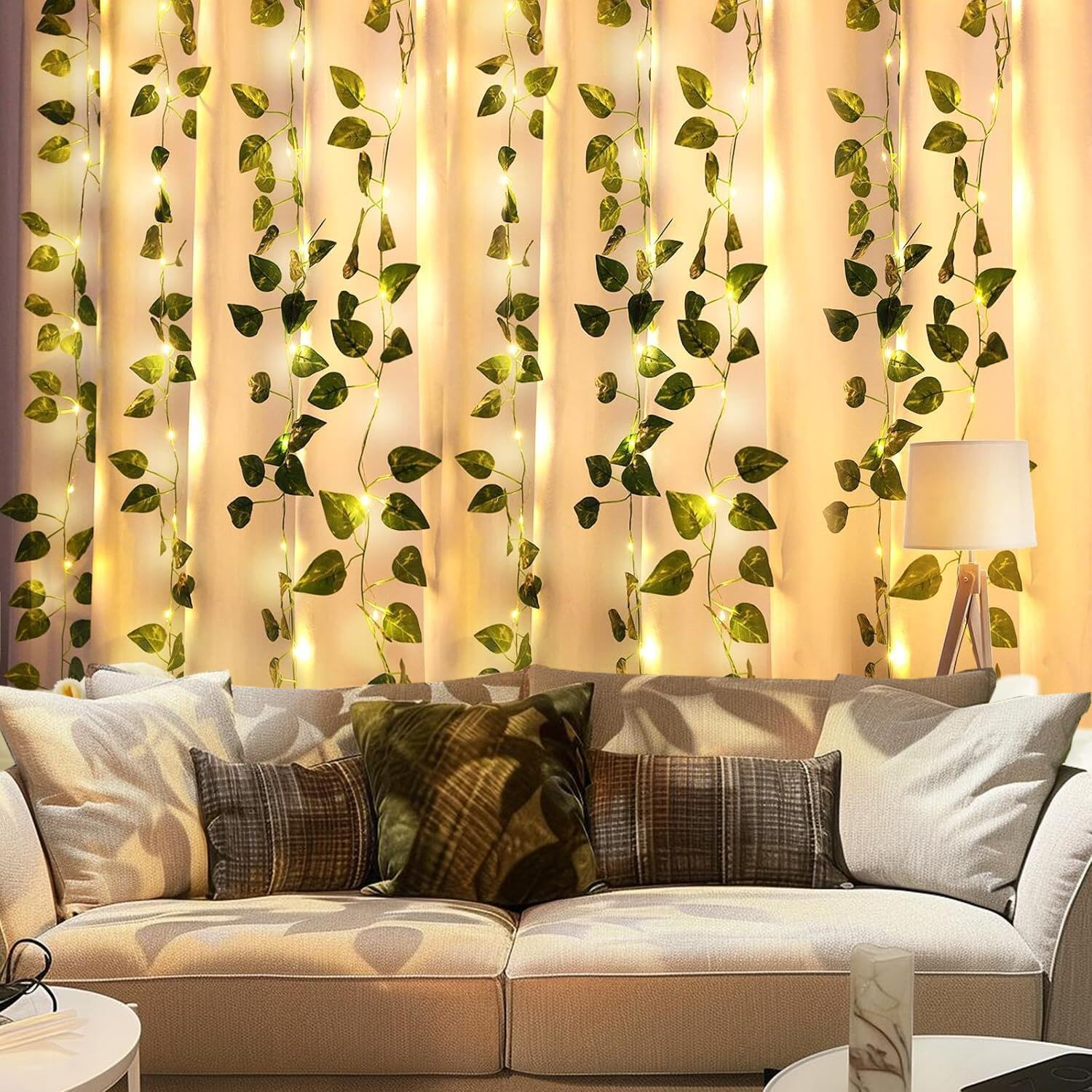 2 Pack 13Ft Green Eucalyptus Leaves Fairy String Lights Battery Operated, Artifical Garland Plant Vine Fairy Light for Bedroom Wedding Party Holiday Patio Decor (Pothos) image number 3