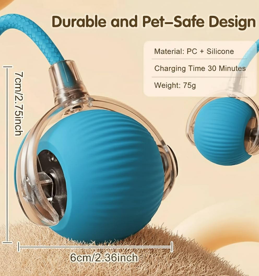 Interactive Cat Toy Ball with Tail, Automatic Obstacle-Avoiding Motion to Burn Pets&rsquo; Excess Energy, Type-C Rechargeable Smart Rolling Pet Toy for Indoor Cats Blue - Red image number 2