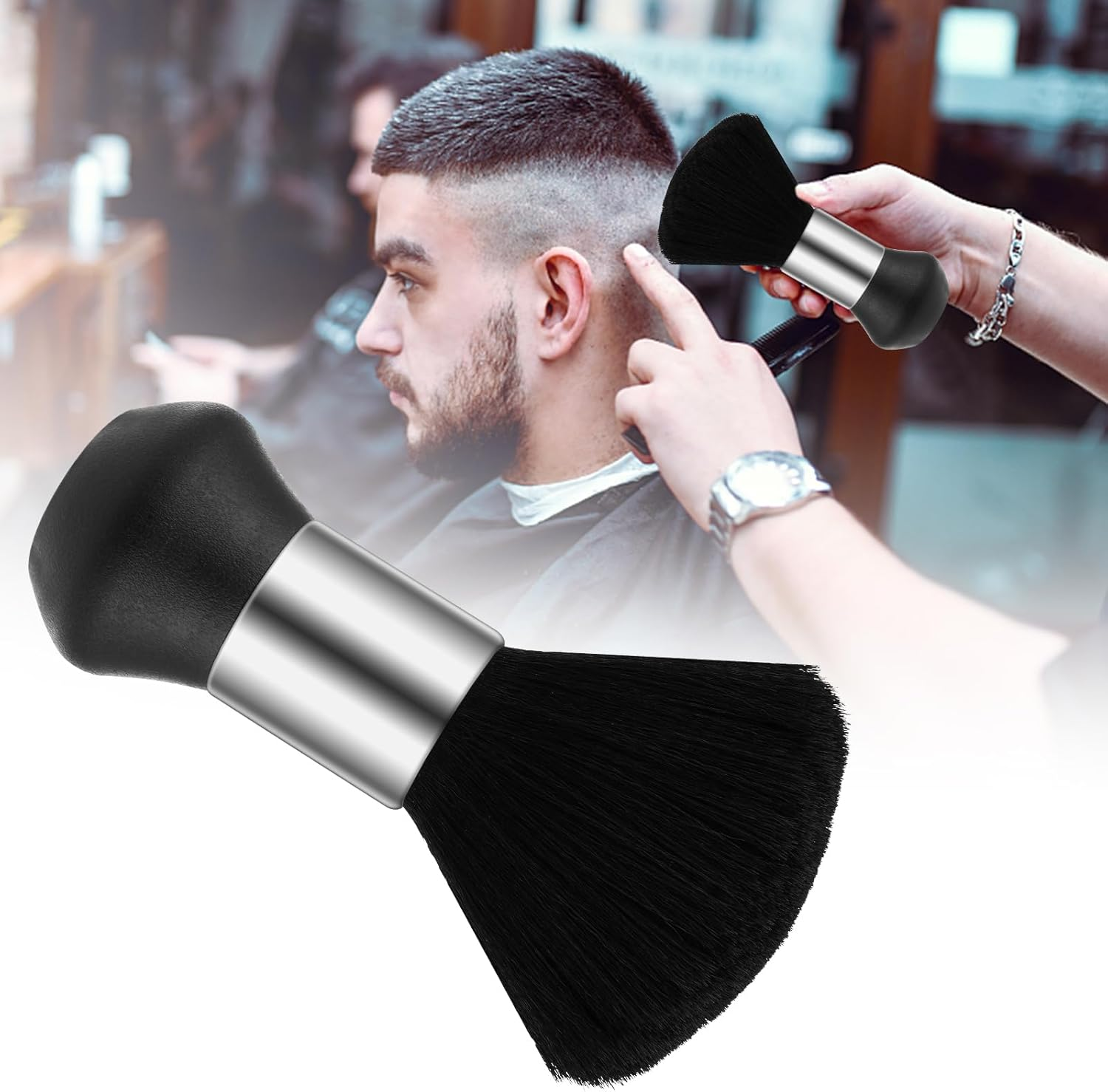 Barber Neck Duster Brush Set - Soft Barber Neck Duster with Barber Trimmer Cleaning Brush, Professional Barber Dusting Hairbrush for Brushing off Hair around Neckline and Ears image number 4