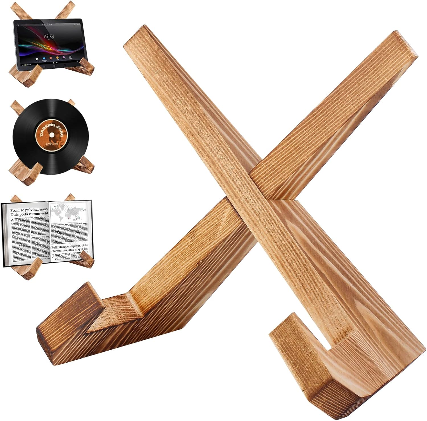 Solid Wood Cookbook Stand, Handmade Wooden Cookbook Holder, Portable Cook Book Stand for Kitchen Counter, Super Lightweight Recipe Book Holder for Display Stand, Home Decor Book Reading Stand image number 2