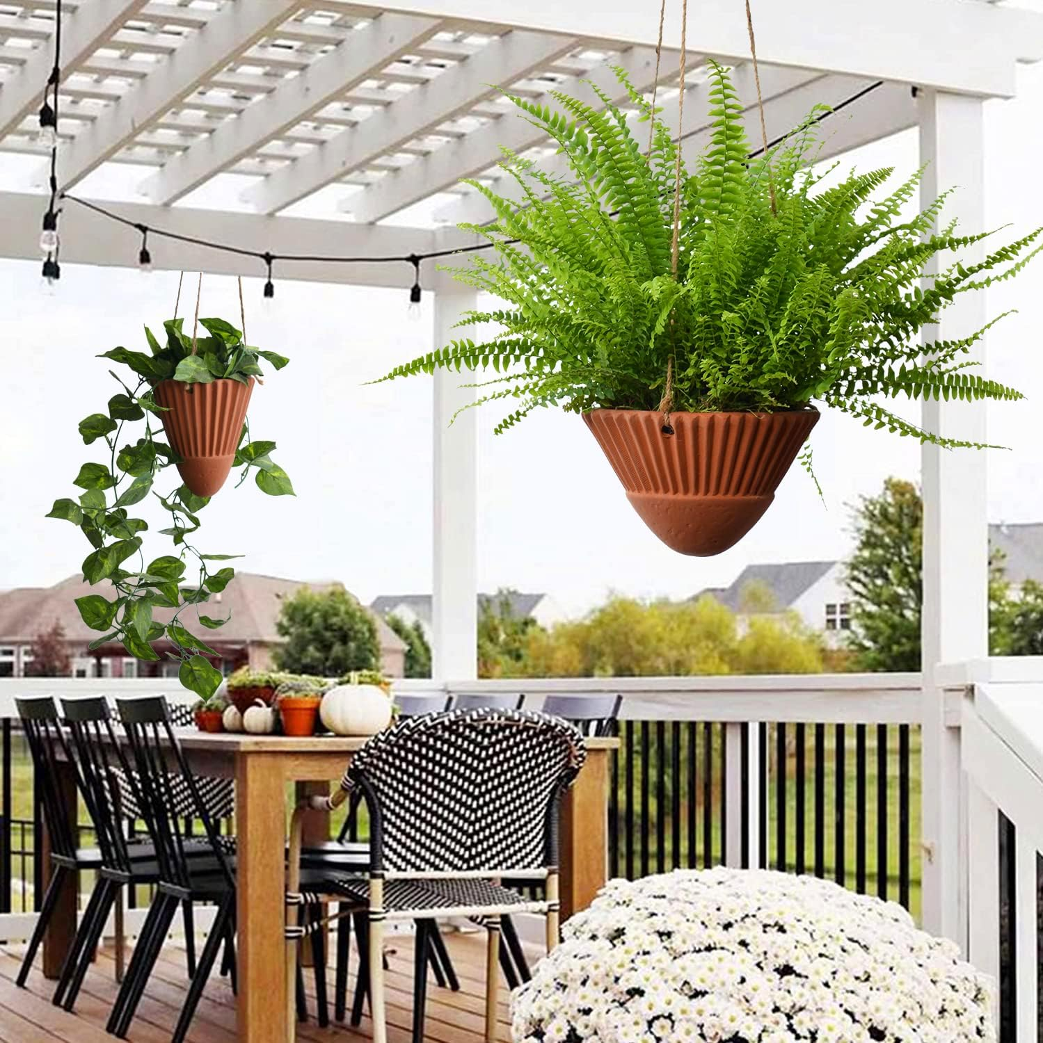 Hanging Planters for Indoor Plants,Terracotta Hanging Planter,Ceramic Hanging Plant Pots,Hanging Basket,Hanging Planters for Outdoor Plants,Terracotta Pots,Set of 2 Flower Pots, Terracotta Color